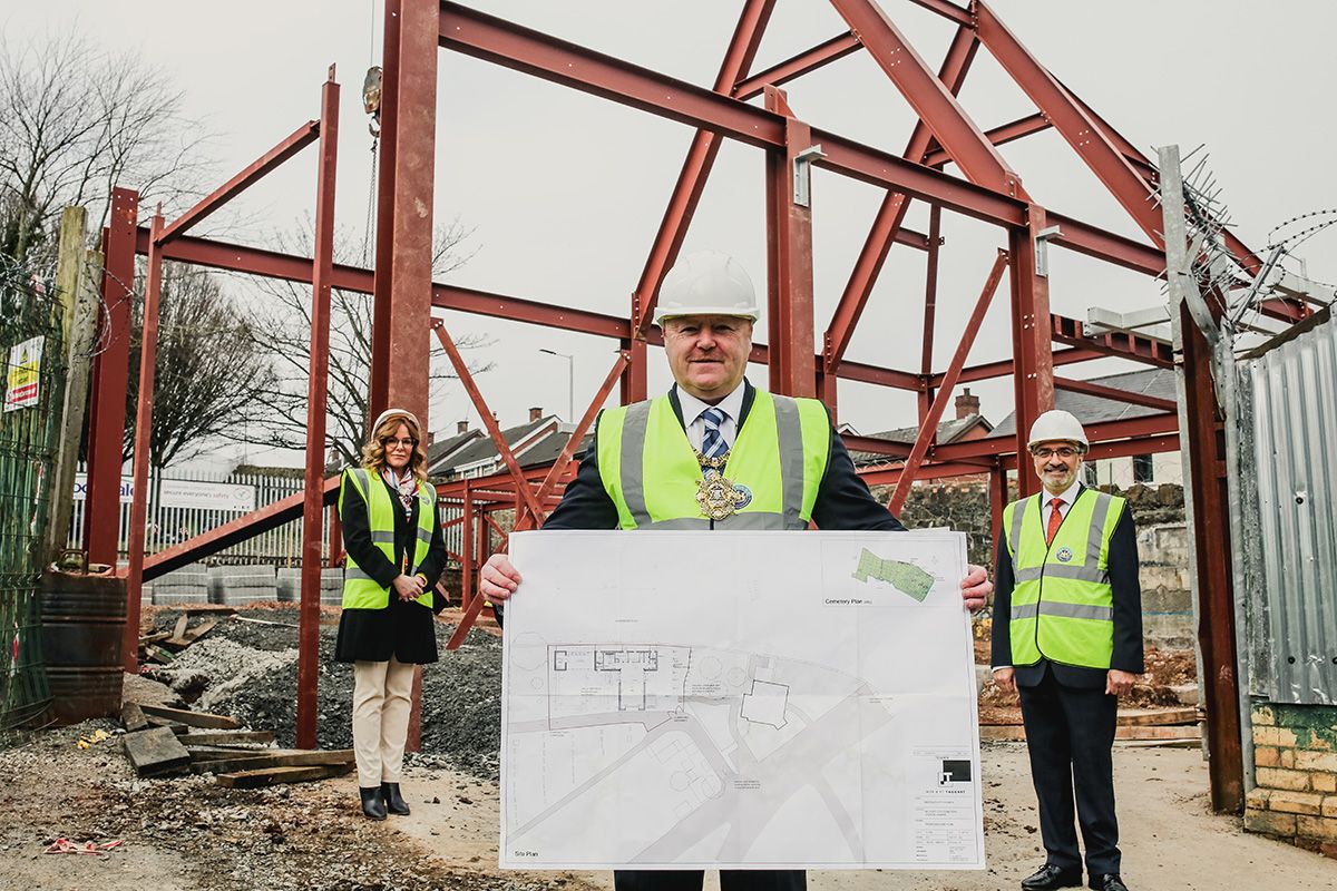 BUILDING ON OUR HISTORY: Lord Mayor Frank McCoubrey, Cllr Tina Black and and Mukesh Sharma, Chair of The National Lottery Heritage Fund at the City Cemetery