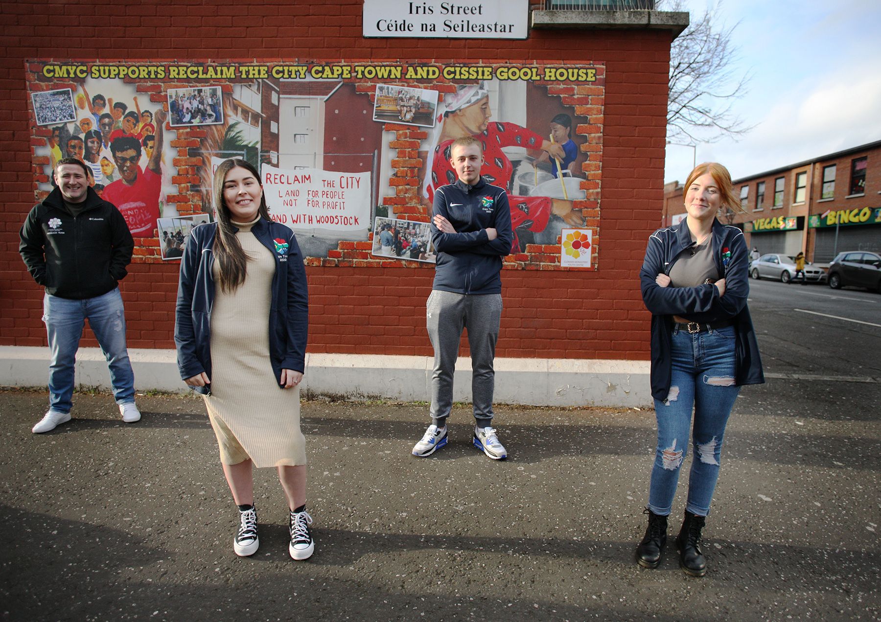SOLIDARITY: Youth worker Barry Fegan, left, with Conor Ferris, Caitlin Callaghan and Rachel Gorman