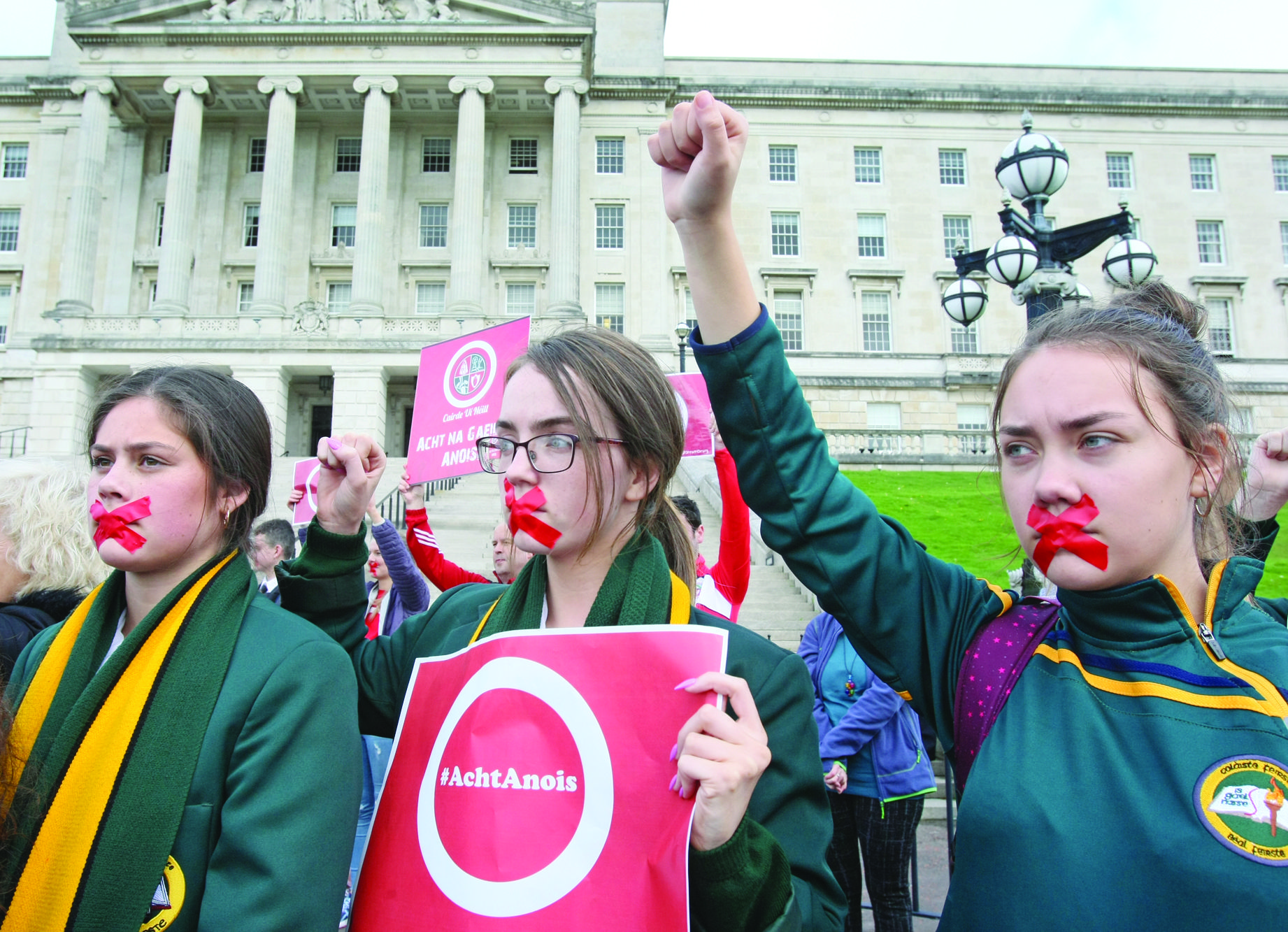 ACHT ANOIS: Pupils from Coláiste Feirste protesting at Coláiste Feirste in 2017