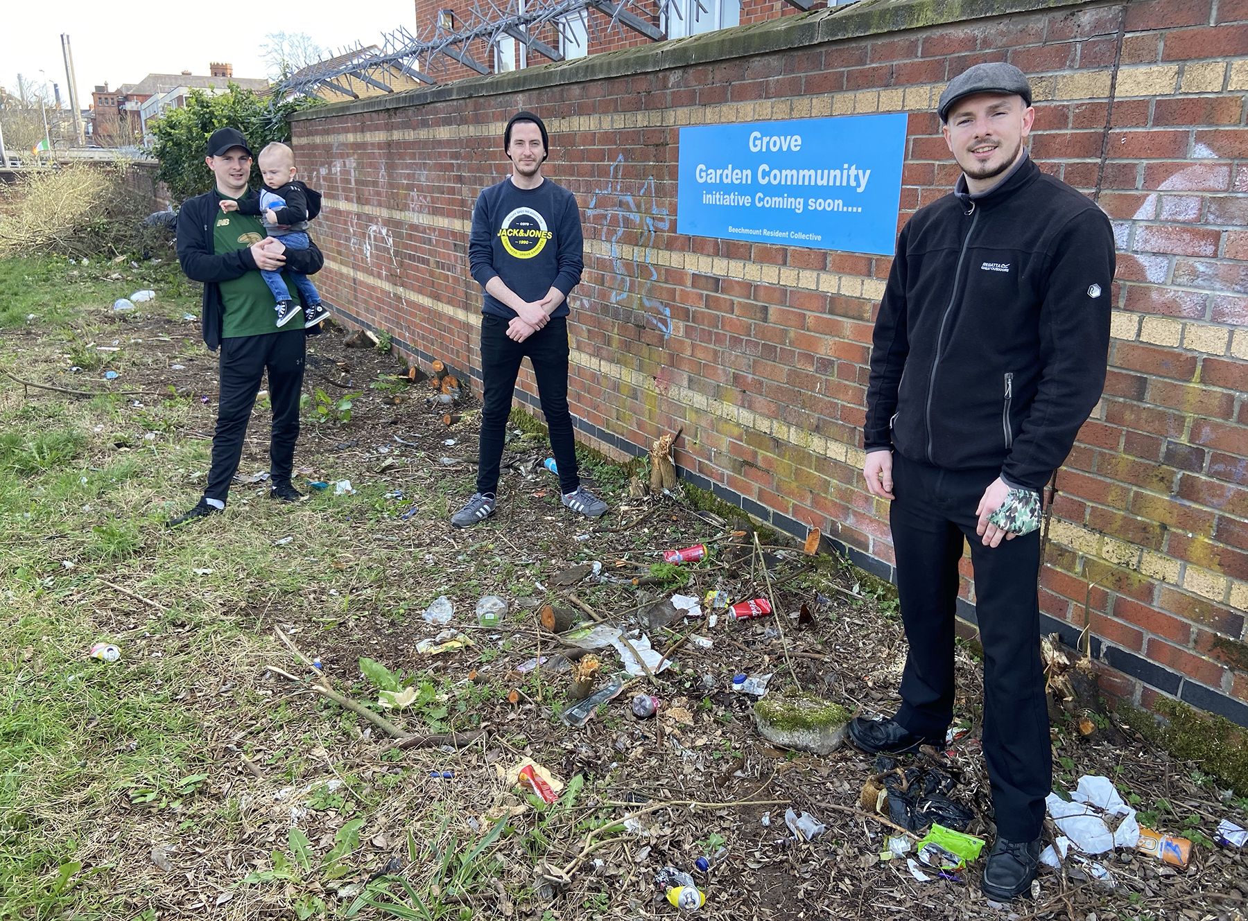 GOING GREEN: Sean Doherty, Dan Ó Murchú and Tommy Doherty from the Beechmount Residents’ Collective on the waste land that they hope to transform