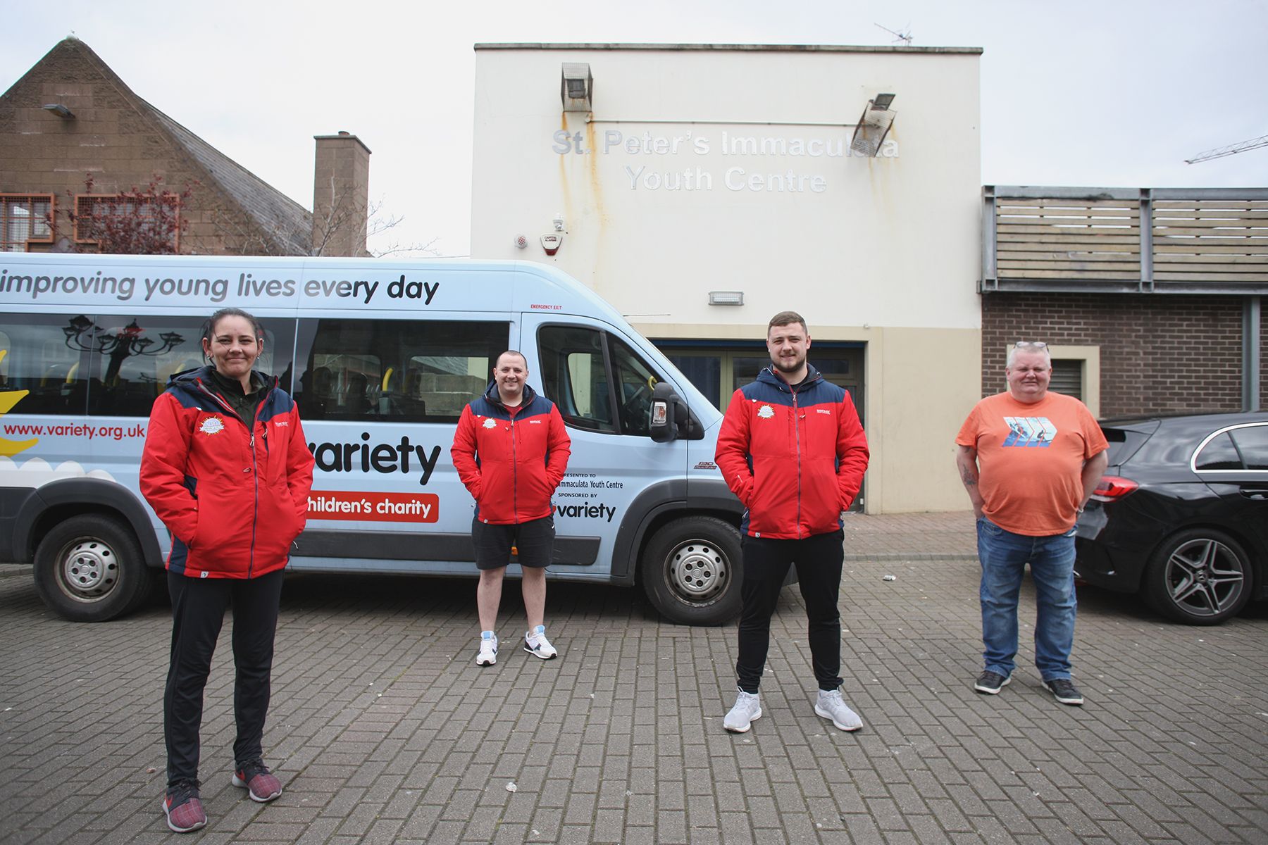ON THE GROUND: Geraldine McAnoy, Conor Largey, Eamon Feerick and Stephen Hughes, who are part of the St Peter’s Immaculata Youth Centre team