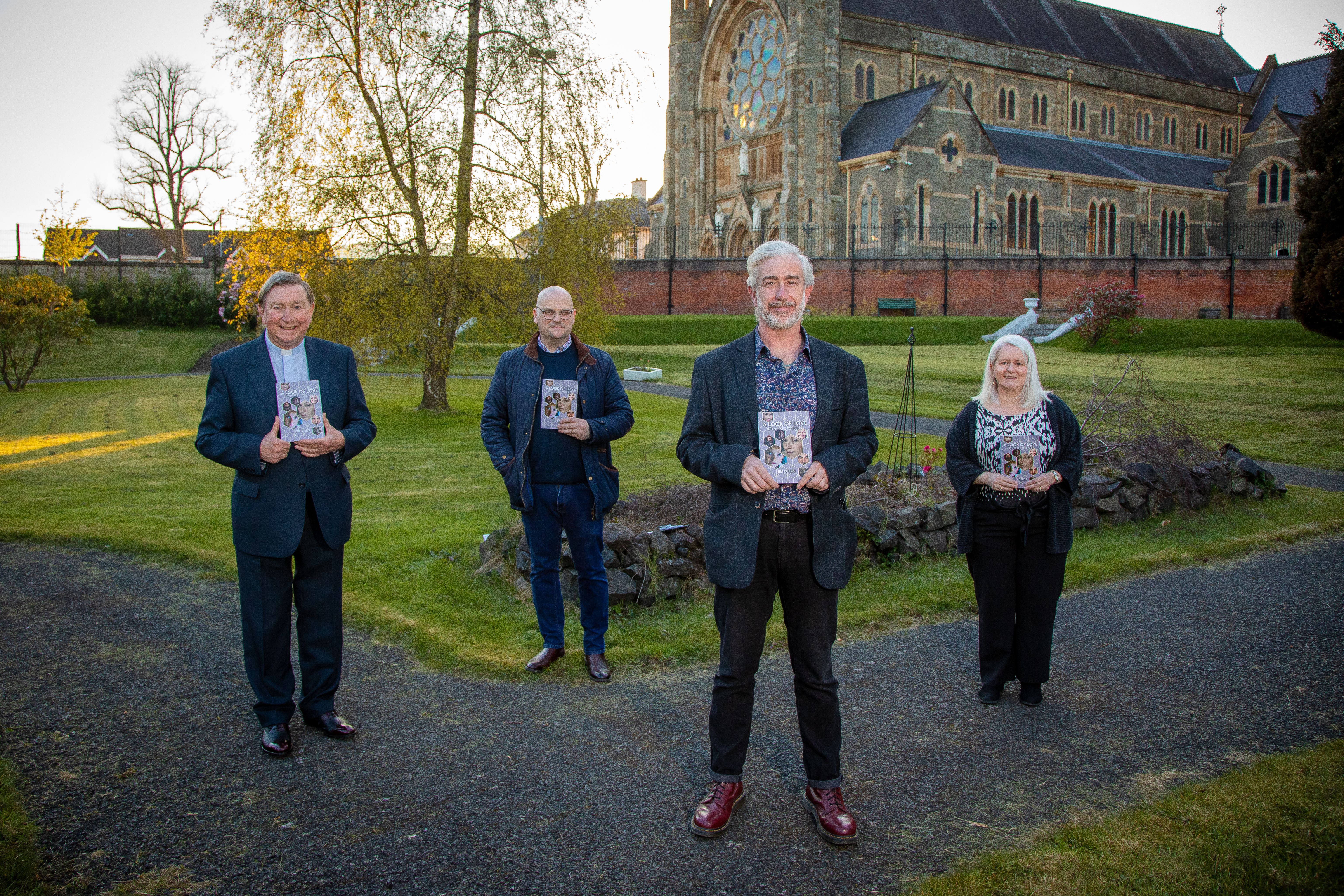 LAUNCH: Jim Deeds, centre, with Fr Brian D’Arcy, Brendan Dineen and Caren Collins during the book launch at Clonard Monastery