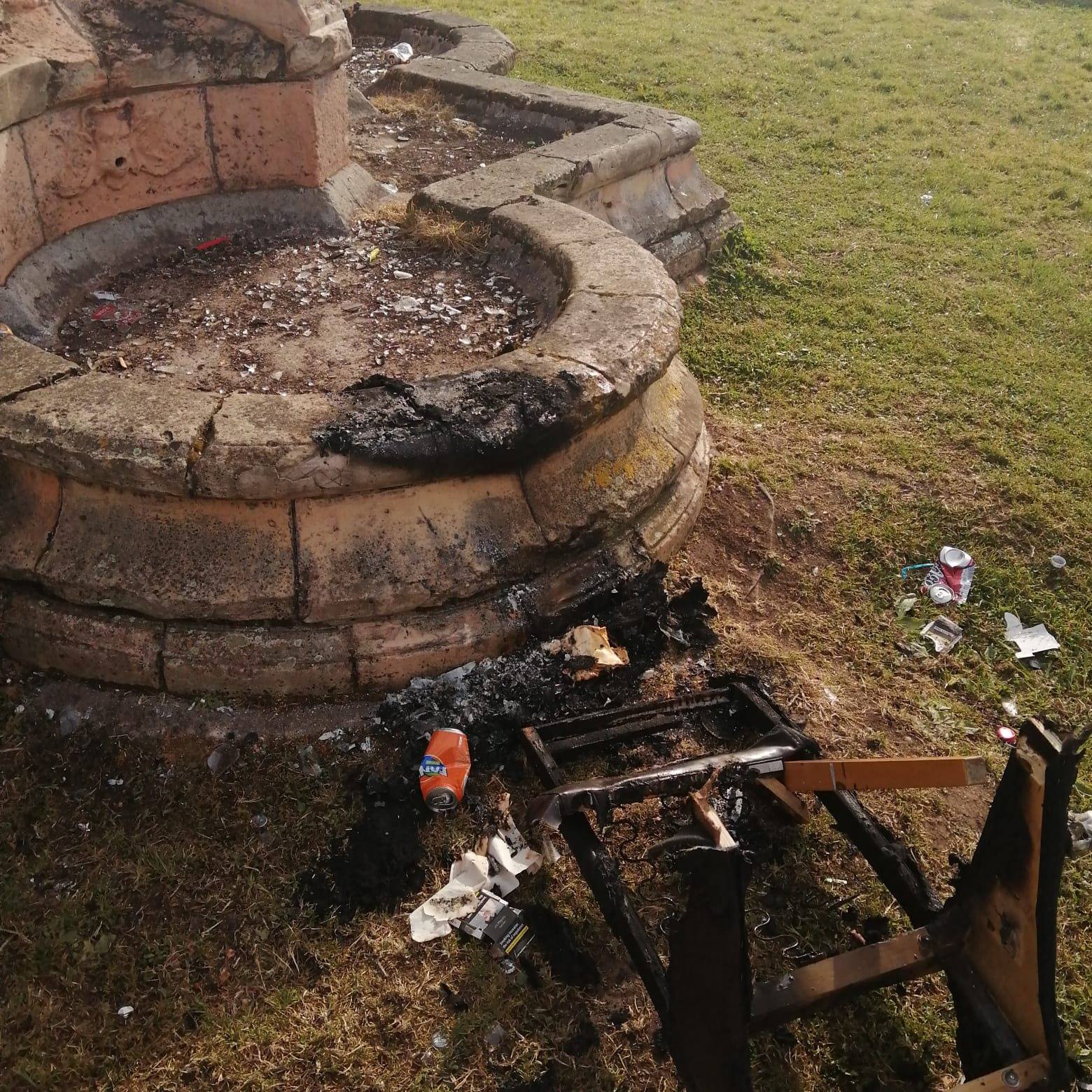 SCORCHED: Fire damage was caused to the historic fountain at Dunville Park.