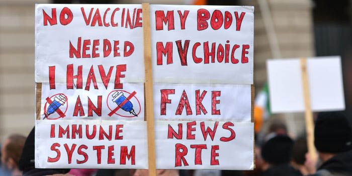FAKE NEWS: Anti-vaccine demonstrators.