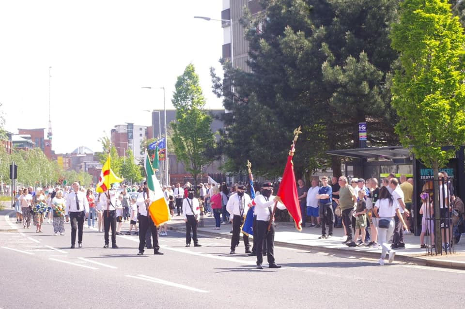 COMMEMORATION: Up to 1,000 people attended a parade in the Divis area on Sunday to mark 40th anniversary of British Army killing of INLA volunteer Matt McLarnon.