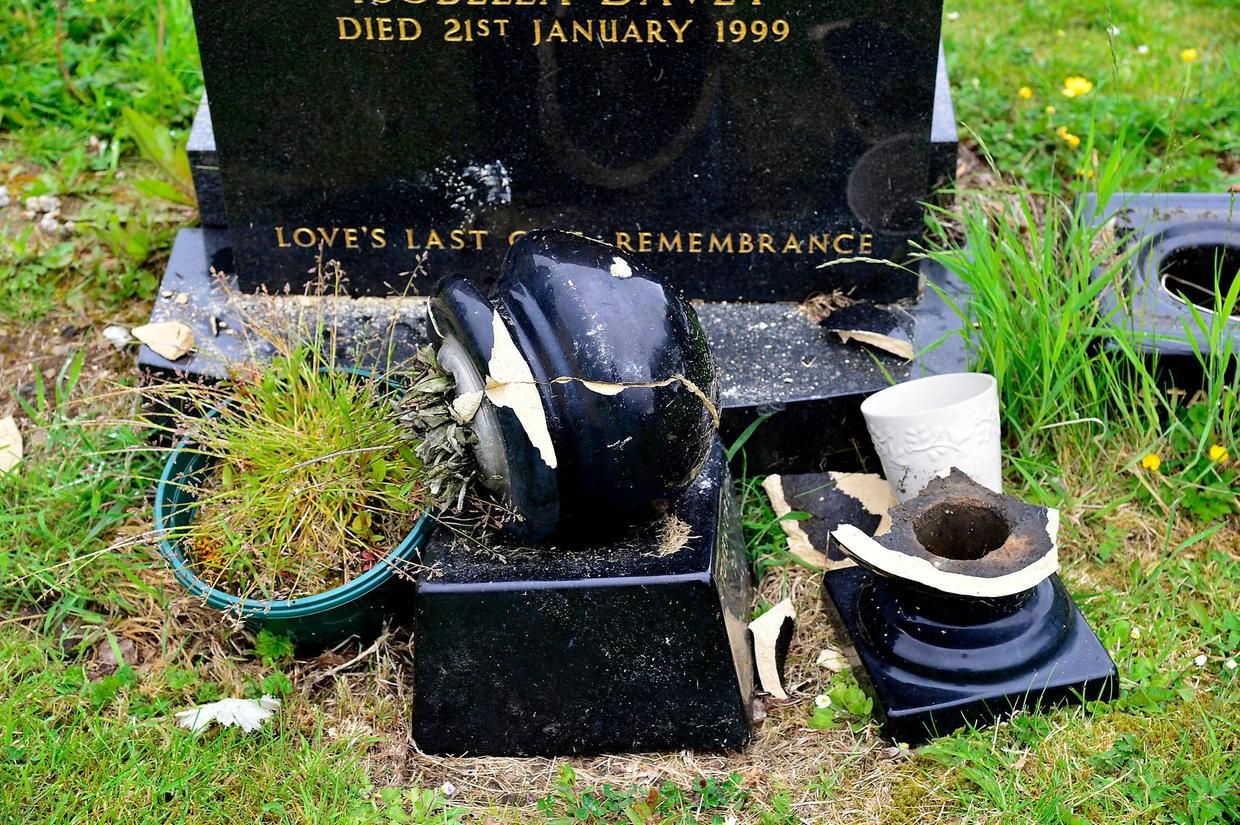 VANDALISM: Damage to one of the graves in Carnmoney Cemetery