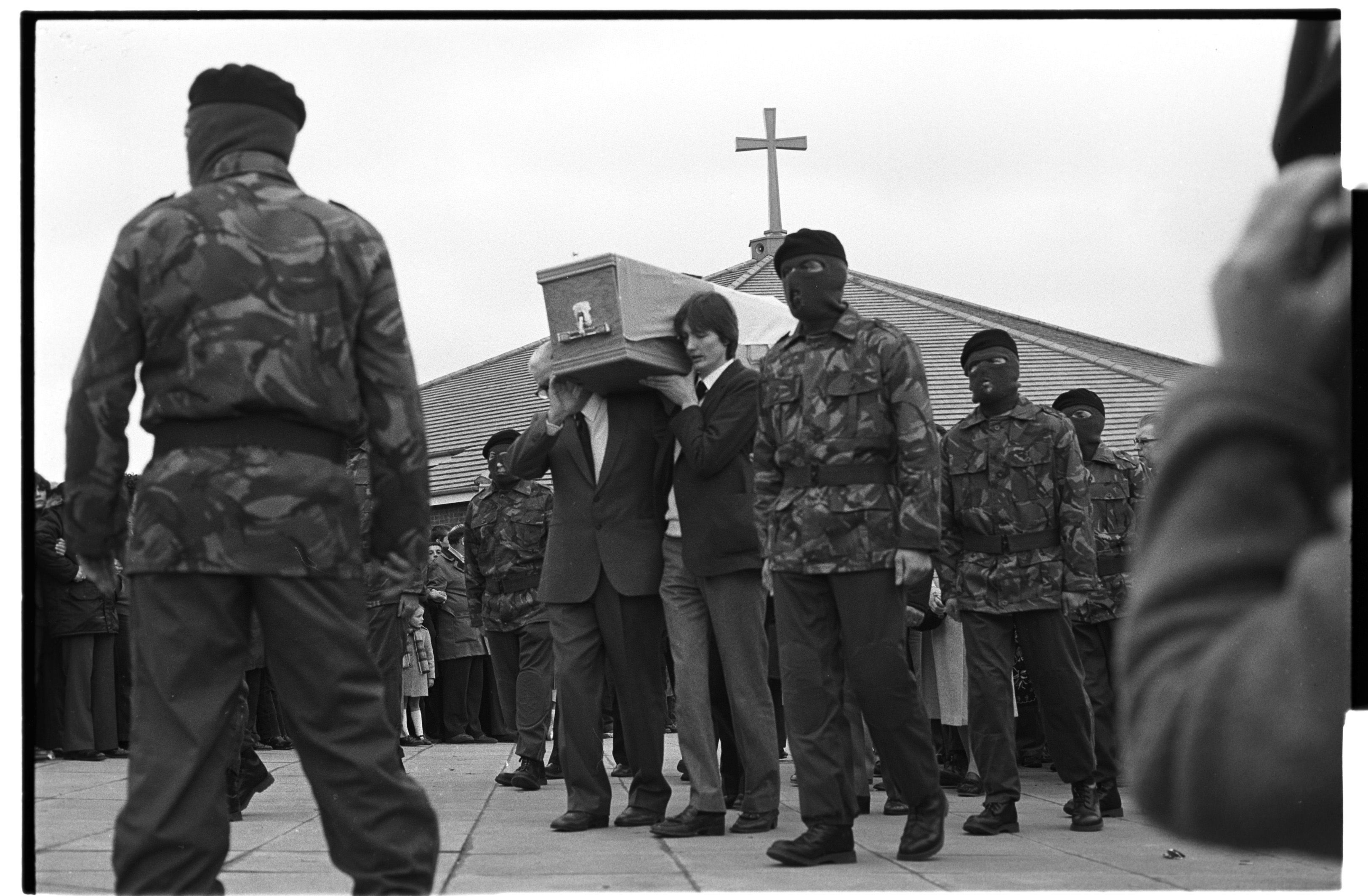 FINAL JOURNEY: Bobby Sands\' coffin is carried from St Luke\'s Church in Twinbrook