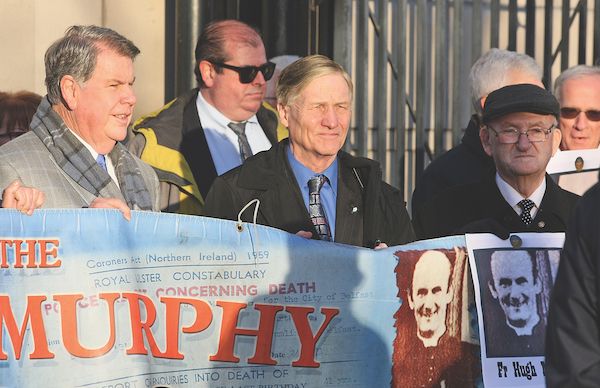 SUPPORT: A delegation of Irish Americans met with the Ballymurphy Massacre Families at the Belfast Courts in 2019. Judge James McKay and Martin Galvin with Patsy Mullan