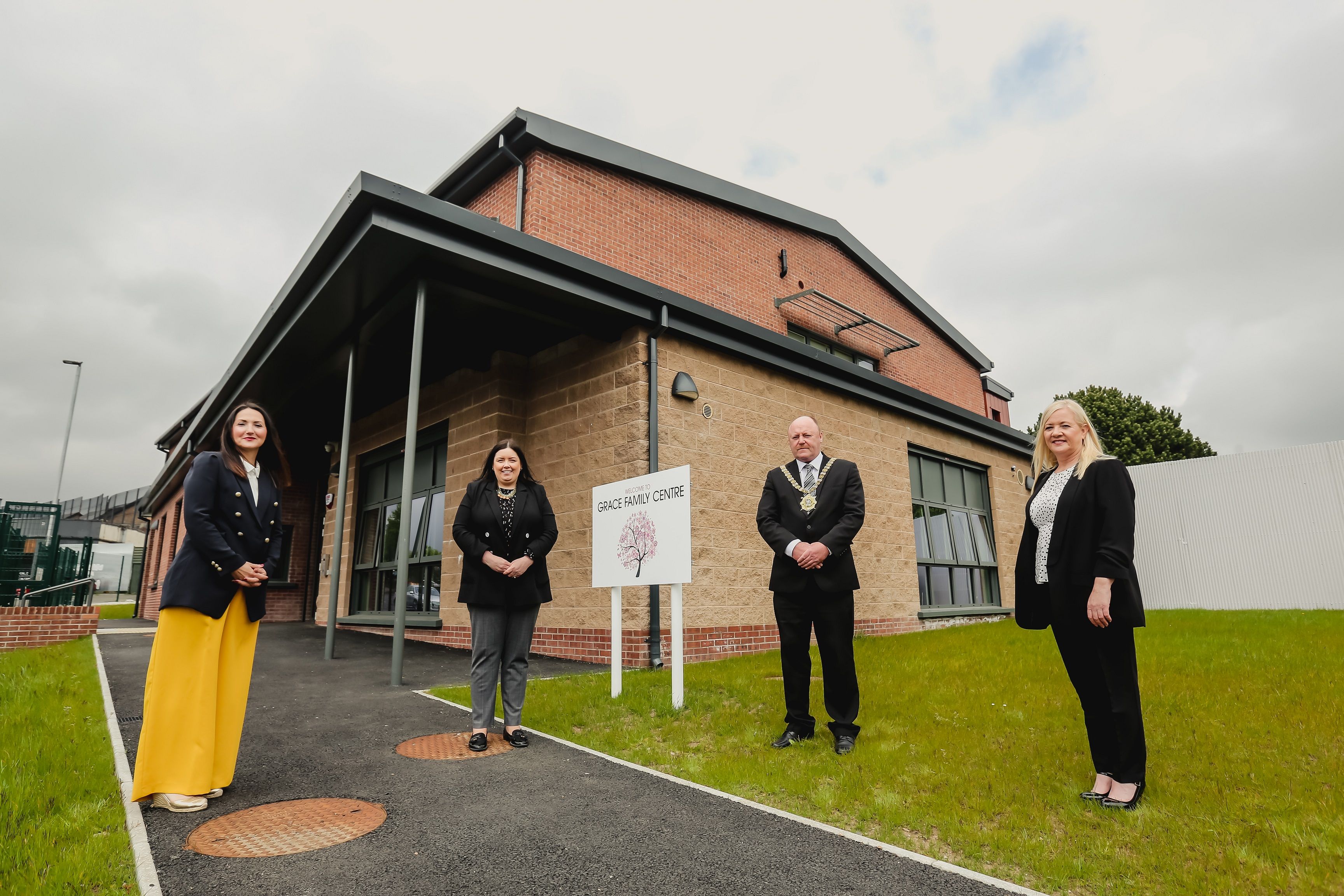 OPENING: Grainne McConnell from the Urban Villages Initiative, Communities Minister Deirdre Hargey, Lord Mayor Alderman Frank McCoubrey and Sally Smyth, manager of the new Grace Family Centre