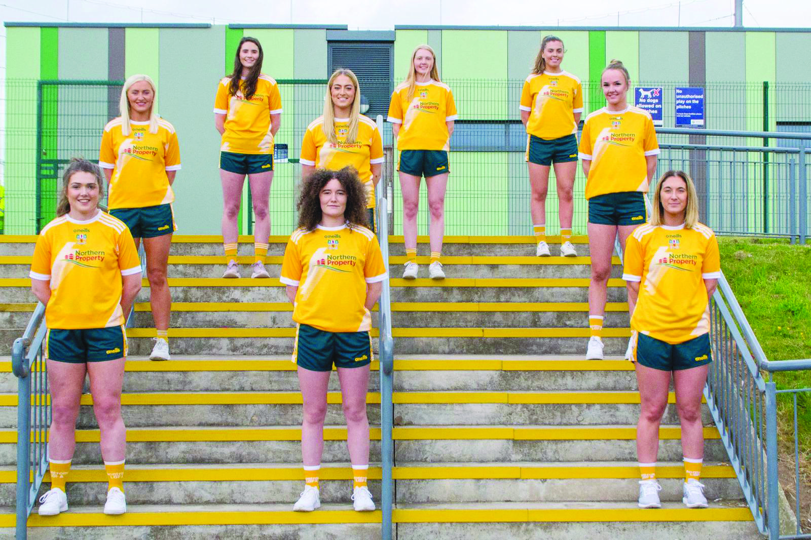  Members of the Antrim team ahead of Sunday’s trip to Derry in their new kit     