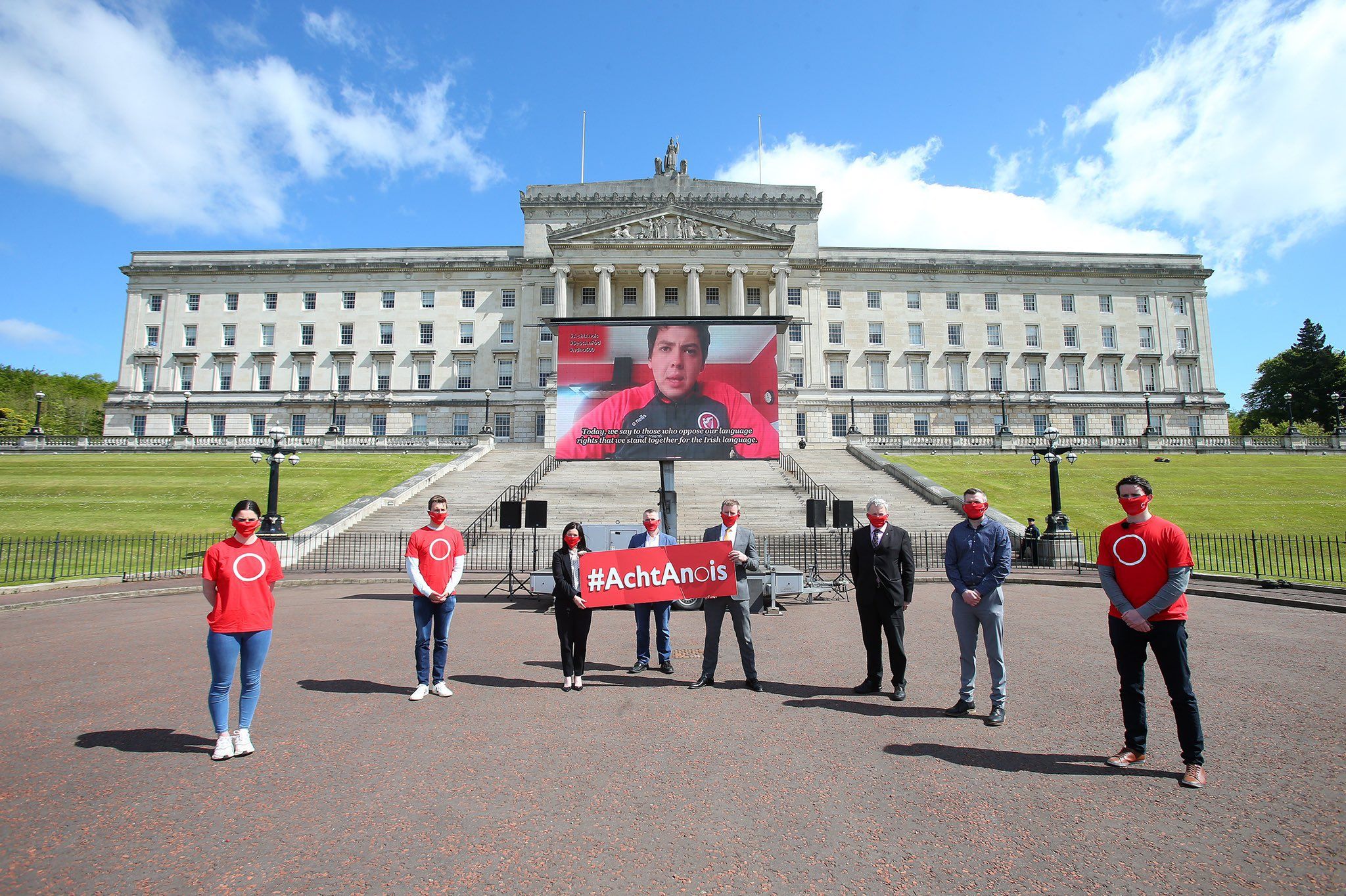 LANGUAGE RIGHTS: An Dream Dearg met with MLAs outside Stormont today
