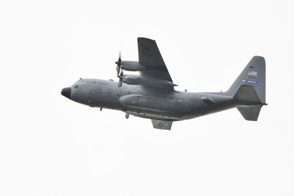 FLIGHT: A US military plane over Belfast International Airport at Aldergrove this week \\nphoto by @antrimlens