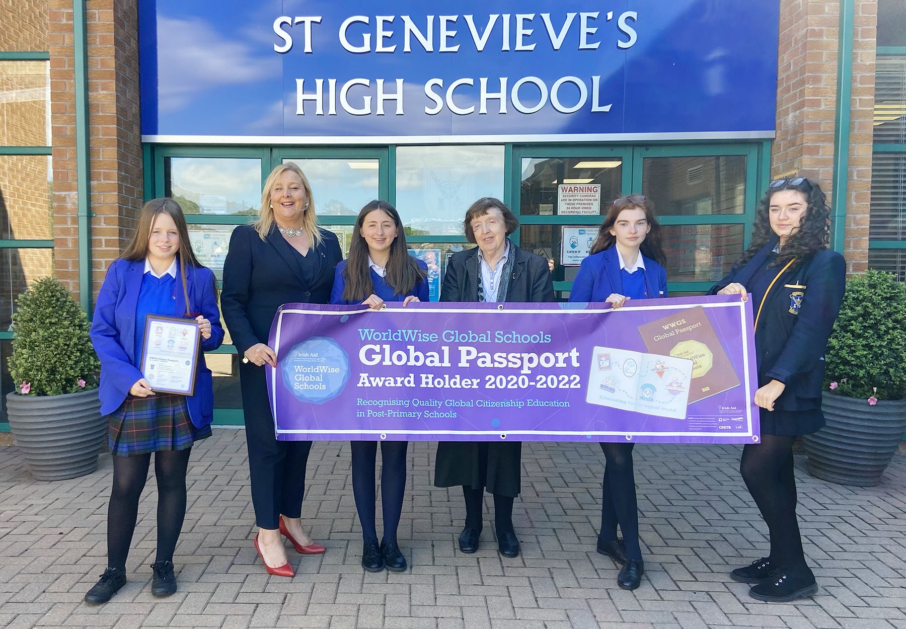 GLOBAL CITIZENS: Principal Jackie Bartley and Sister Anne McCourt with pupils 