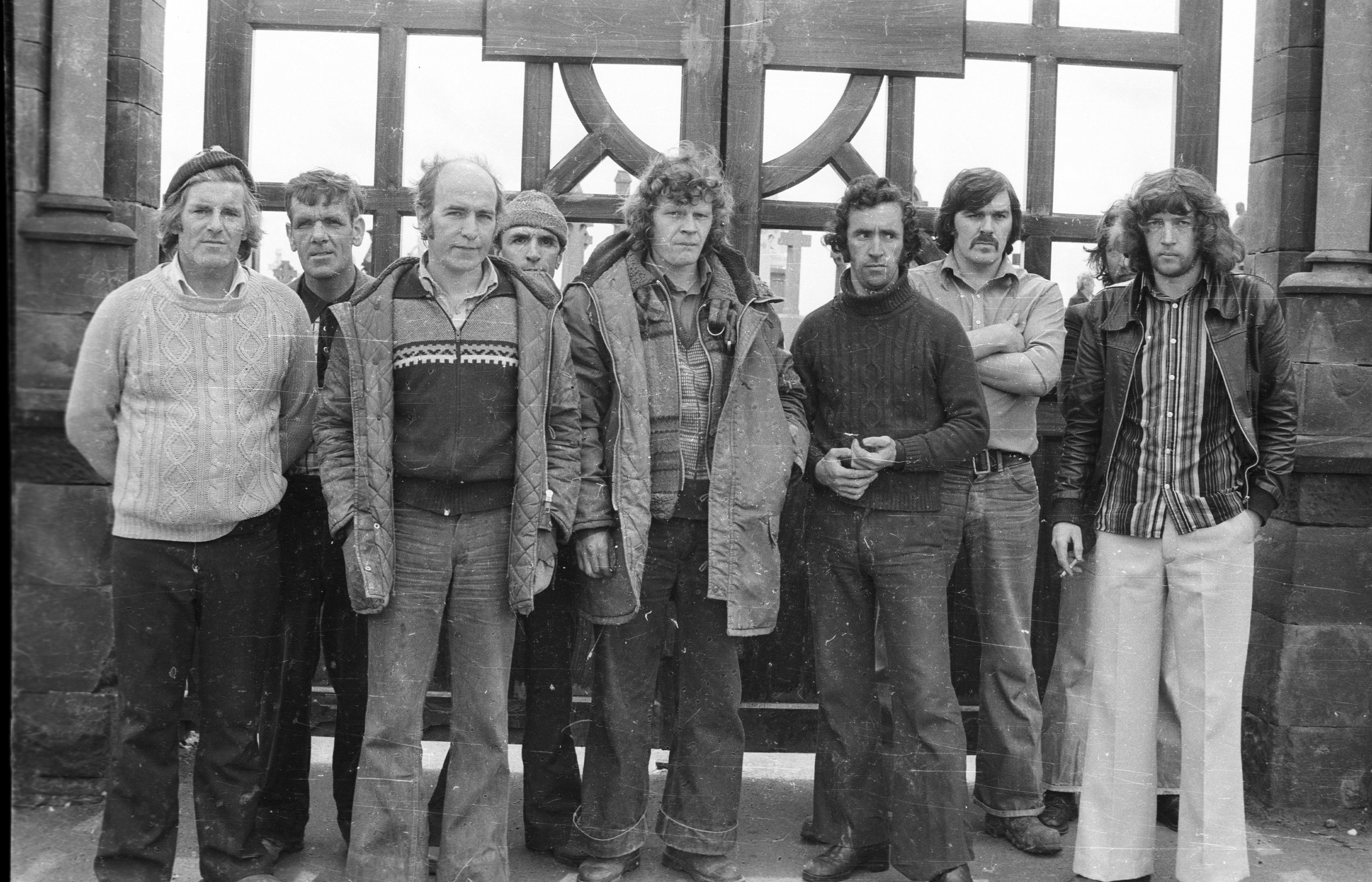 TAKING A STAND: Grave-diggers at Milltown Cemetery protest at the arrest by the British Army of foreman Eddie Conlon