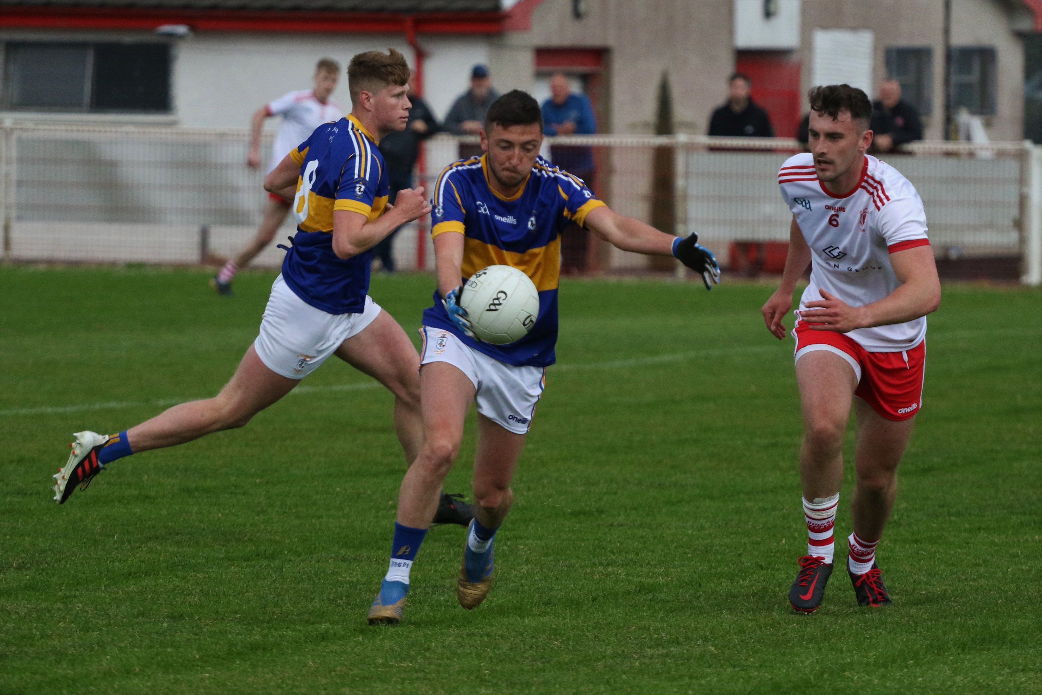 Sean Pat Donnelly shapes to shoot against Lámh Dhearg at Hannahstown on Wednesday