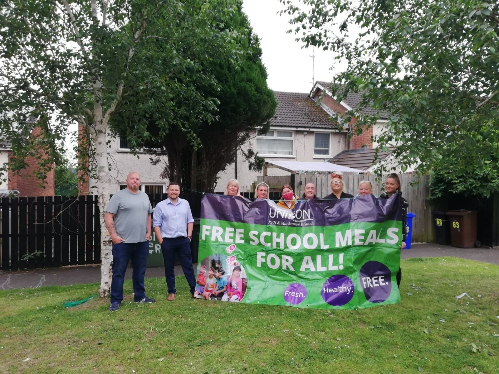 UNISON reps Conor Mc Carthy and James Large hold a street meeting with Almond drive residents in Twinbrook