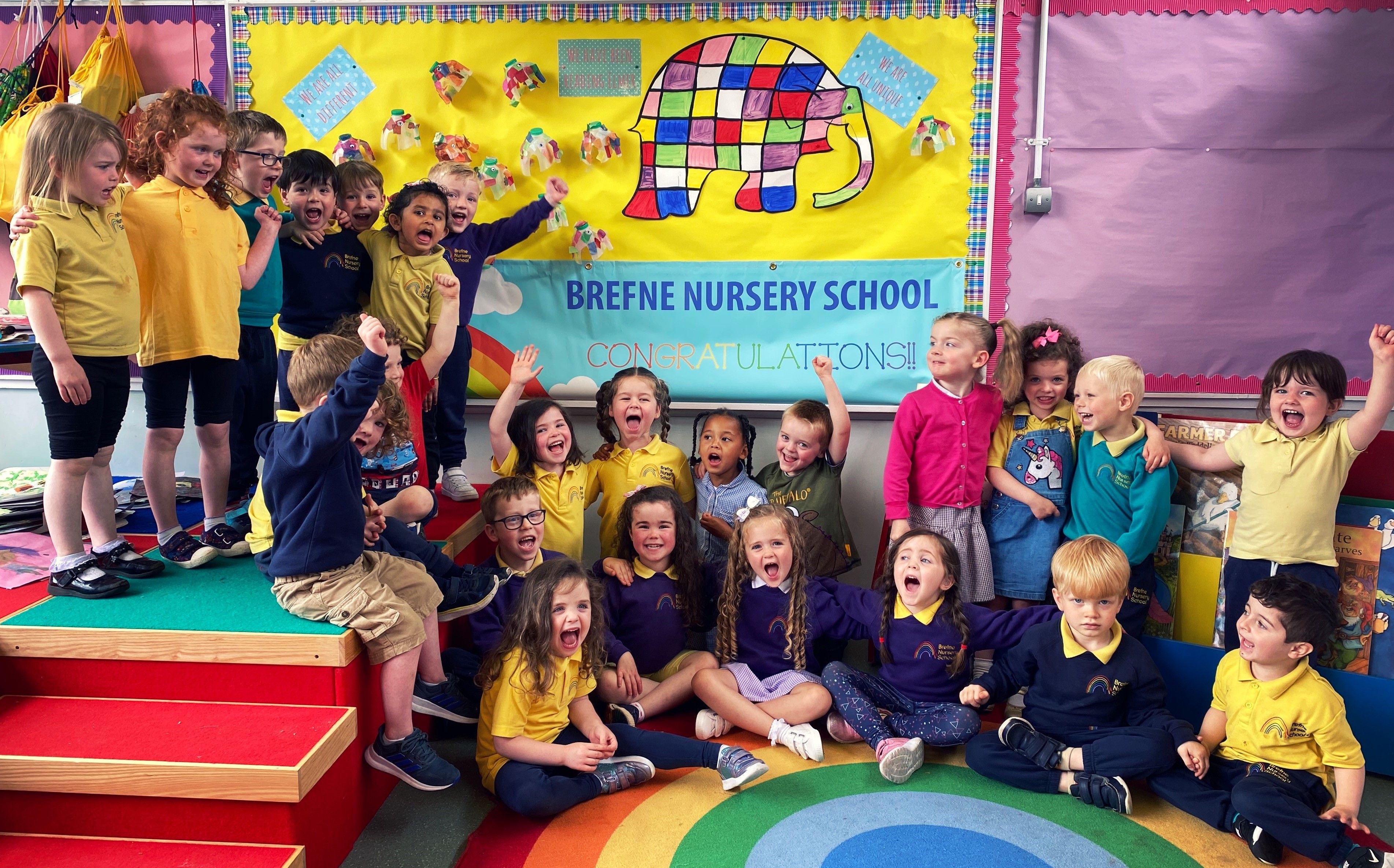 INTEGRATED STATUS: Pupils at Brefne Nursery School celebrate the news