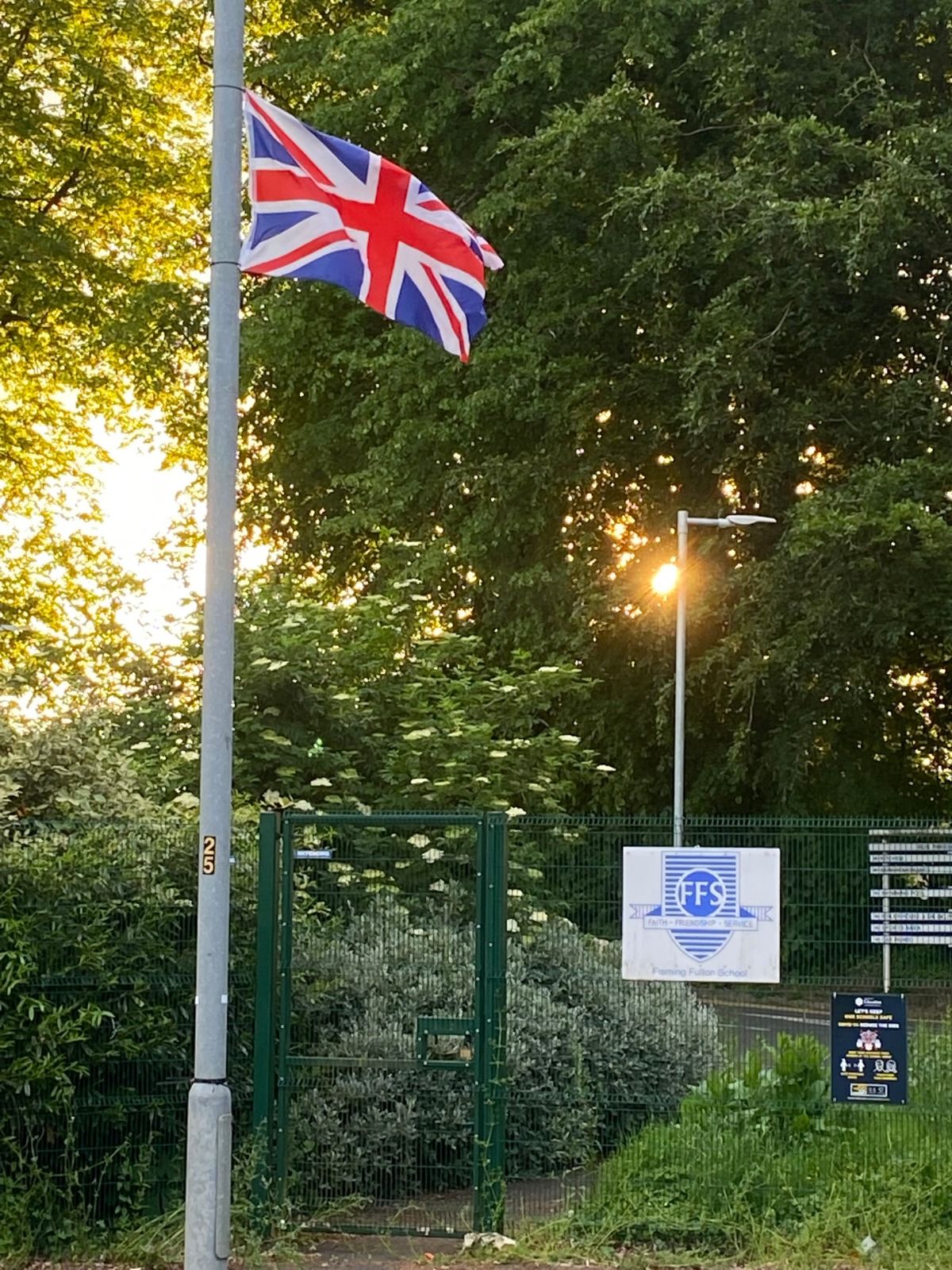 INTIMIDATION: The flag outside Fleming Fulton Special Needs School on the Upper Malone Road