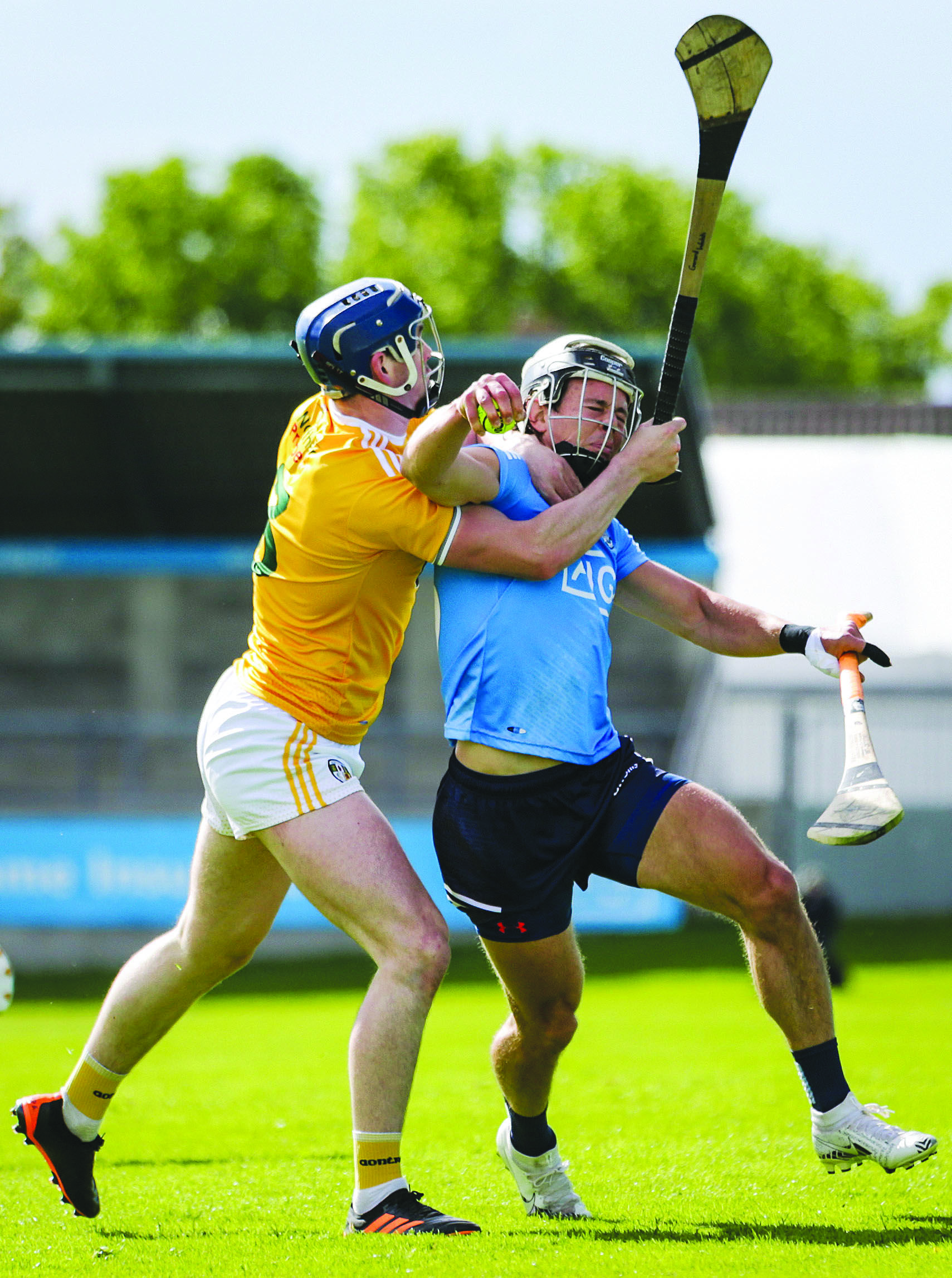 Antrim’s Gerard Walsh challenges Cian Boland during Dublin’s eight-point win over Antrim last month