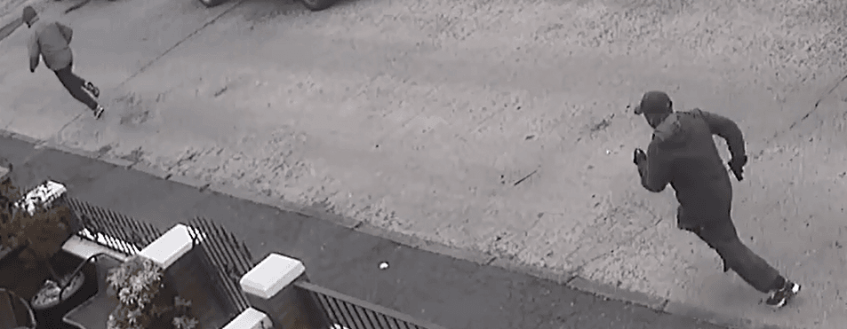 Two gunmen make their escape after gunning down Warren Crossan on St. Katharine\'s Road. 