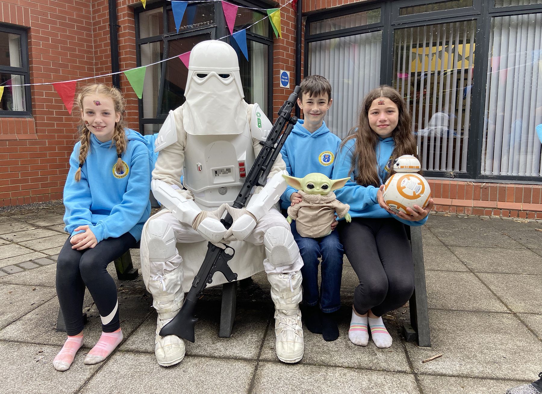 SABRE THE MOMENT: Primary Seven pupils enjoyed the visit from a Star Wars Snowtrooper on their last day at school