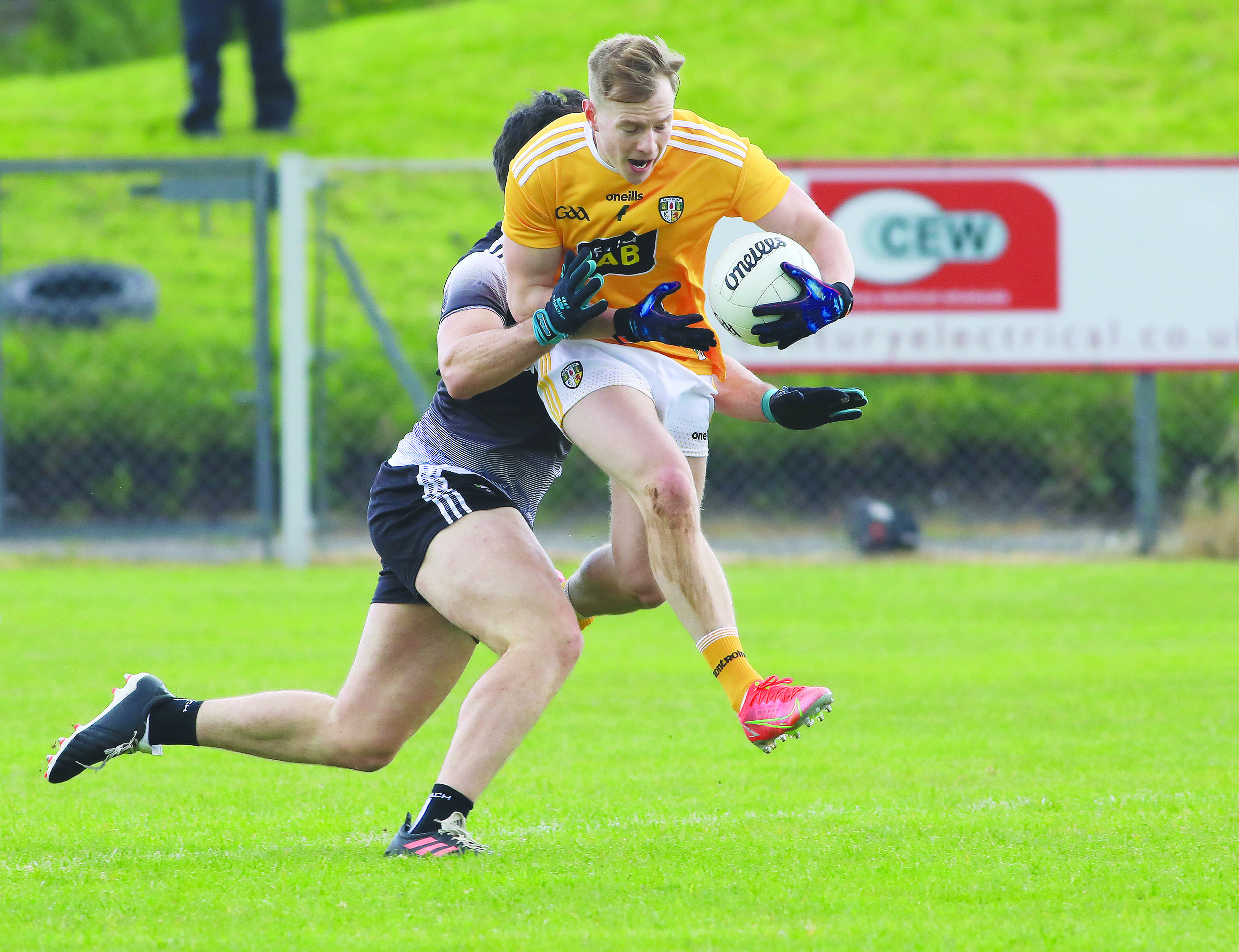 Peter Healy in action against Sligo in the League. The Naomh Éanna man say sit is a huge honour to skipper the side going into the Ulster Senior Football Championship clash with Armagh on Sunday