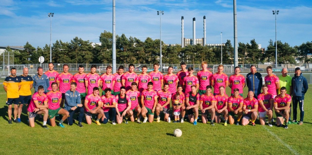 LOOKING GOOD: Antrim Senior Footballers wear their new pink jerseys to raise awareness of organ donation