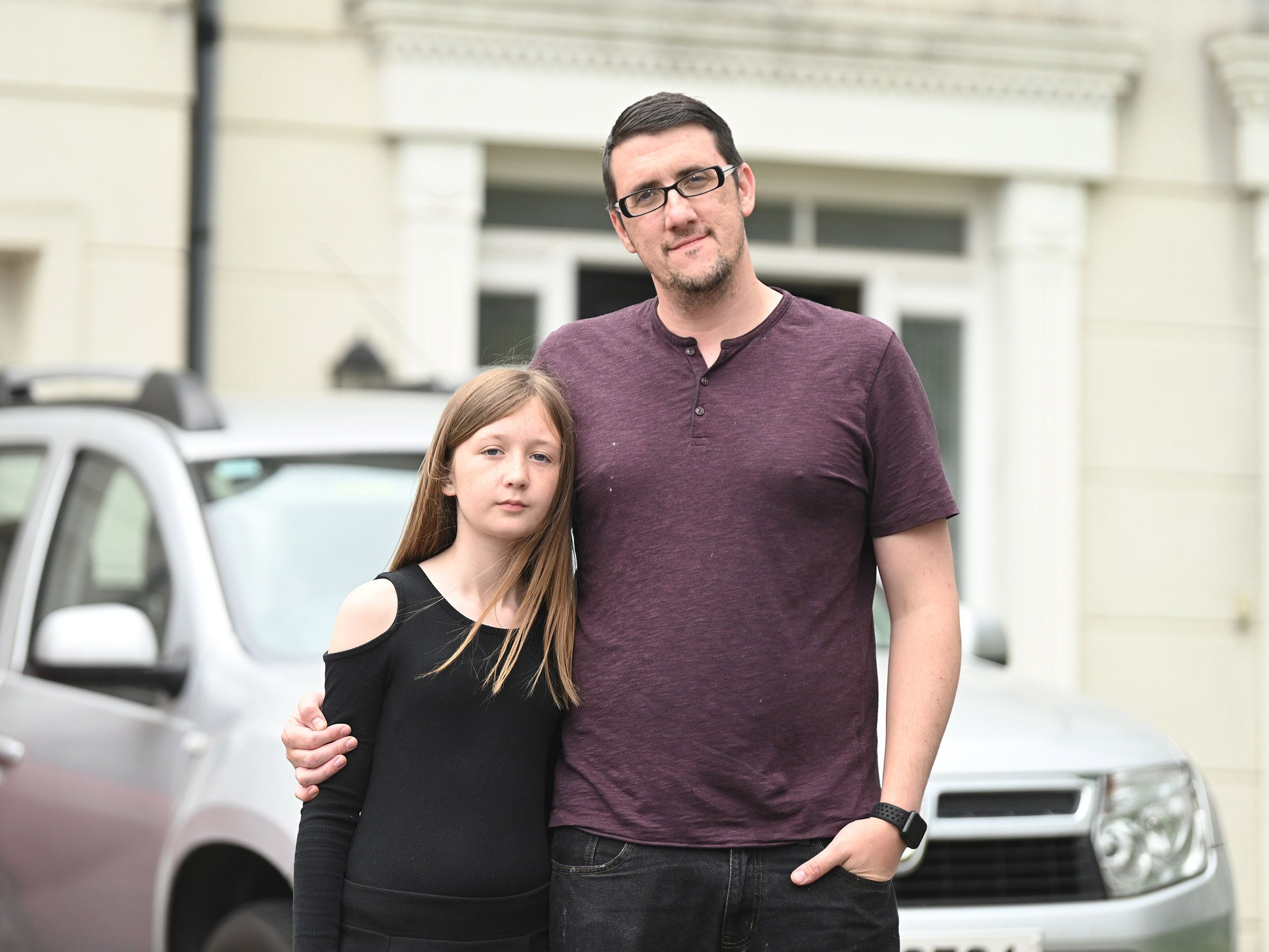 DISTRAUGHT: Beth Hunter (11) with father, Steven