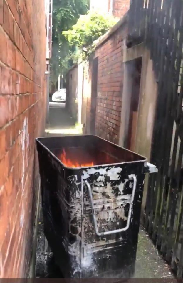 DANGEROUS: A fire in a bin in the Holyland