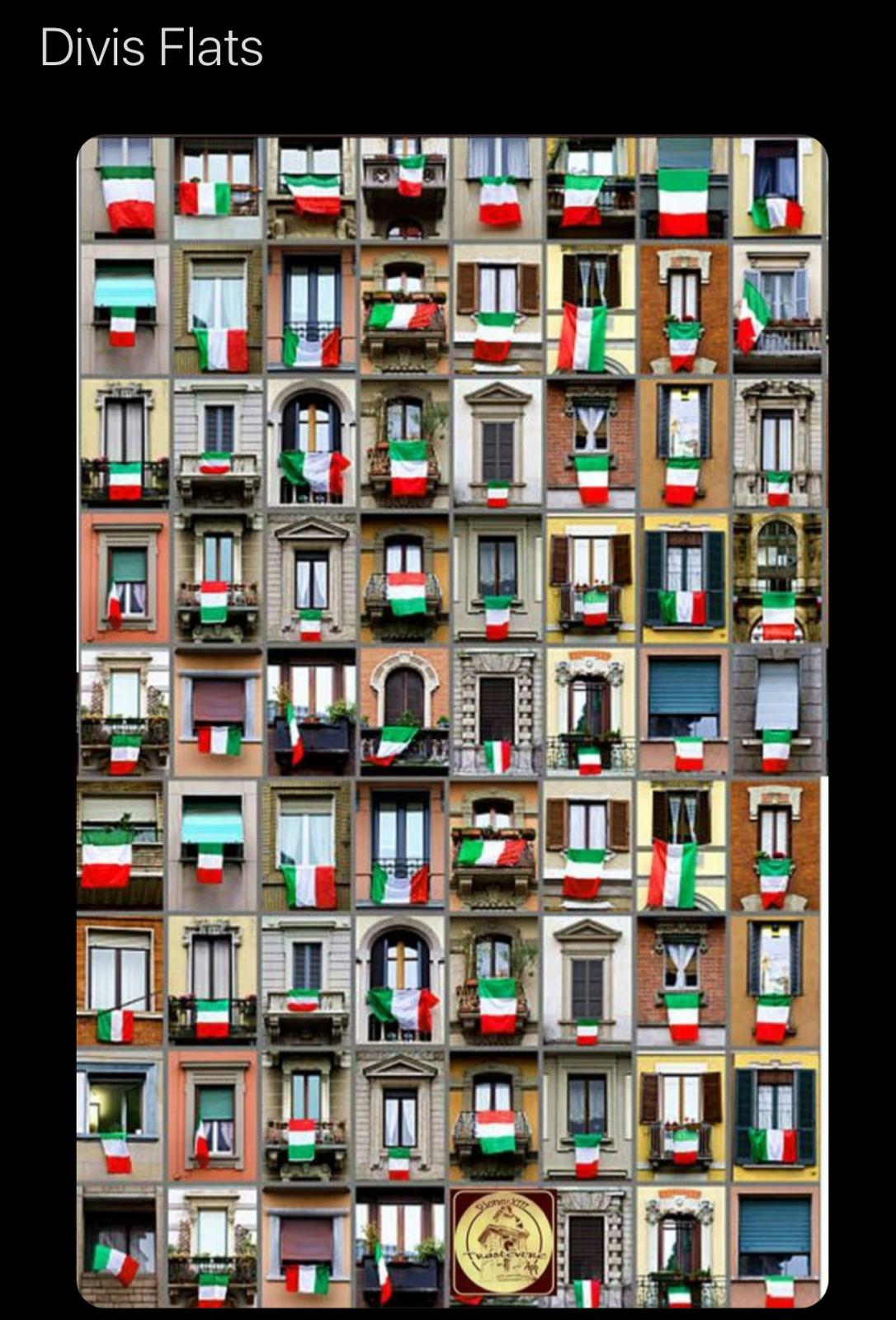 MEAN MEME: The display of support at an Italian apartment block was dubbed Divis Flats online. 
