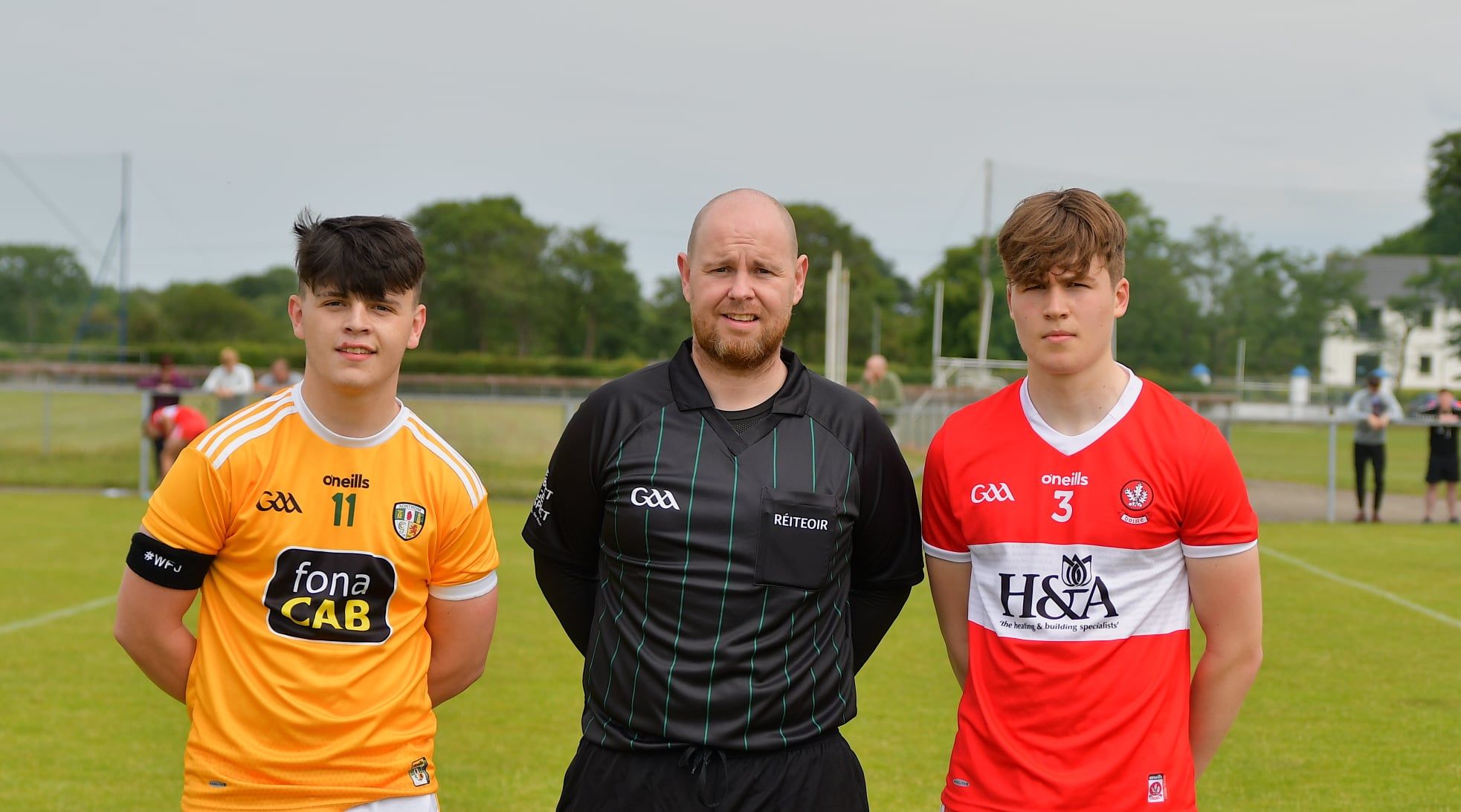 Conor Hastings, pictured before last month\'s challenge game against Derry, will lead Antrim out for tomorrow night\'s Ulster MFC clash with Donegal in Ballybofey. This father, manager Seamus Hastings, believes the Saffrons can upset the odds