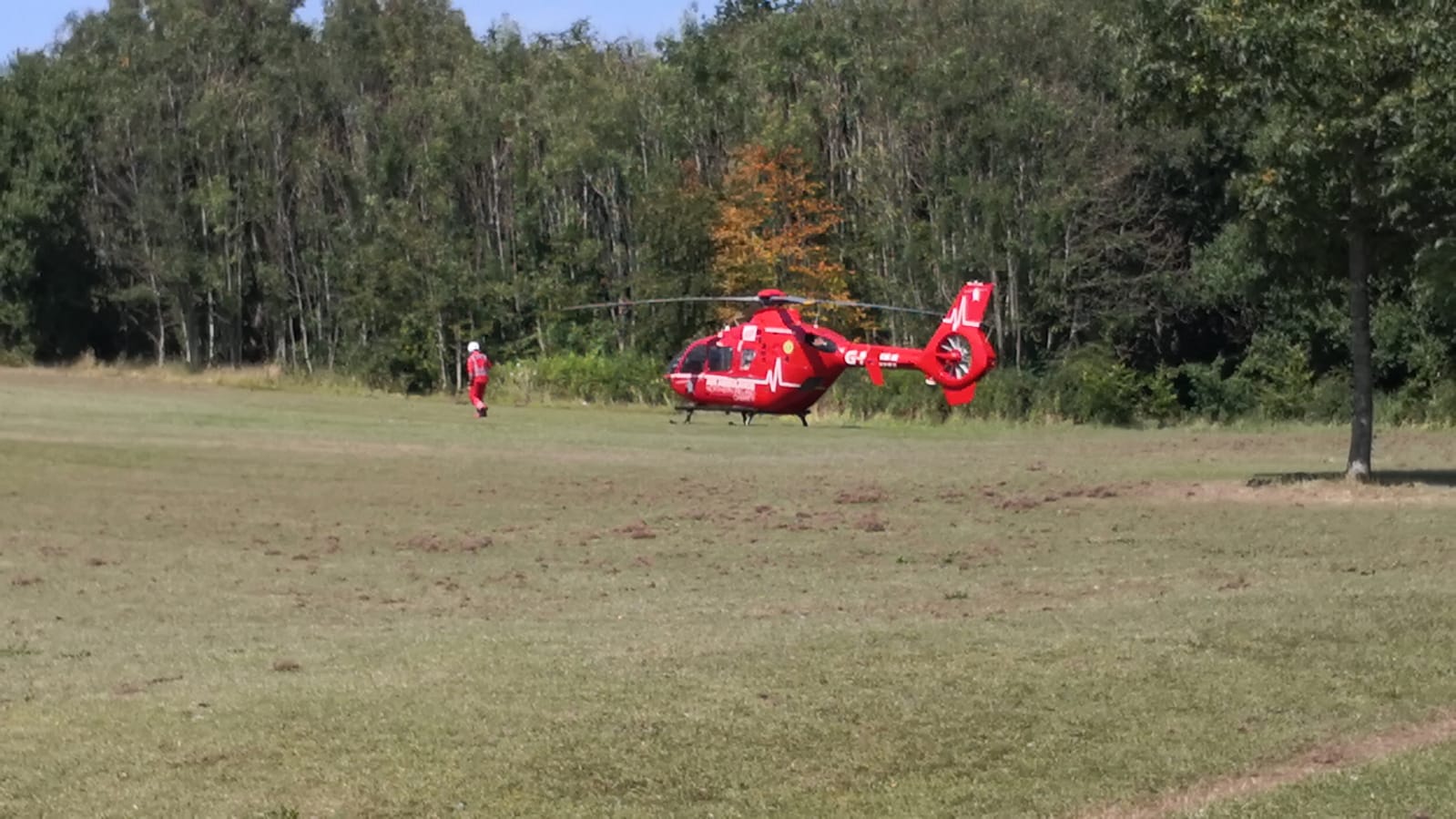 INCIDENT: The Air Ambulance landed in the Westland area of the Waterworks on Saturday afternoon