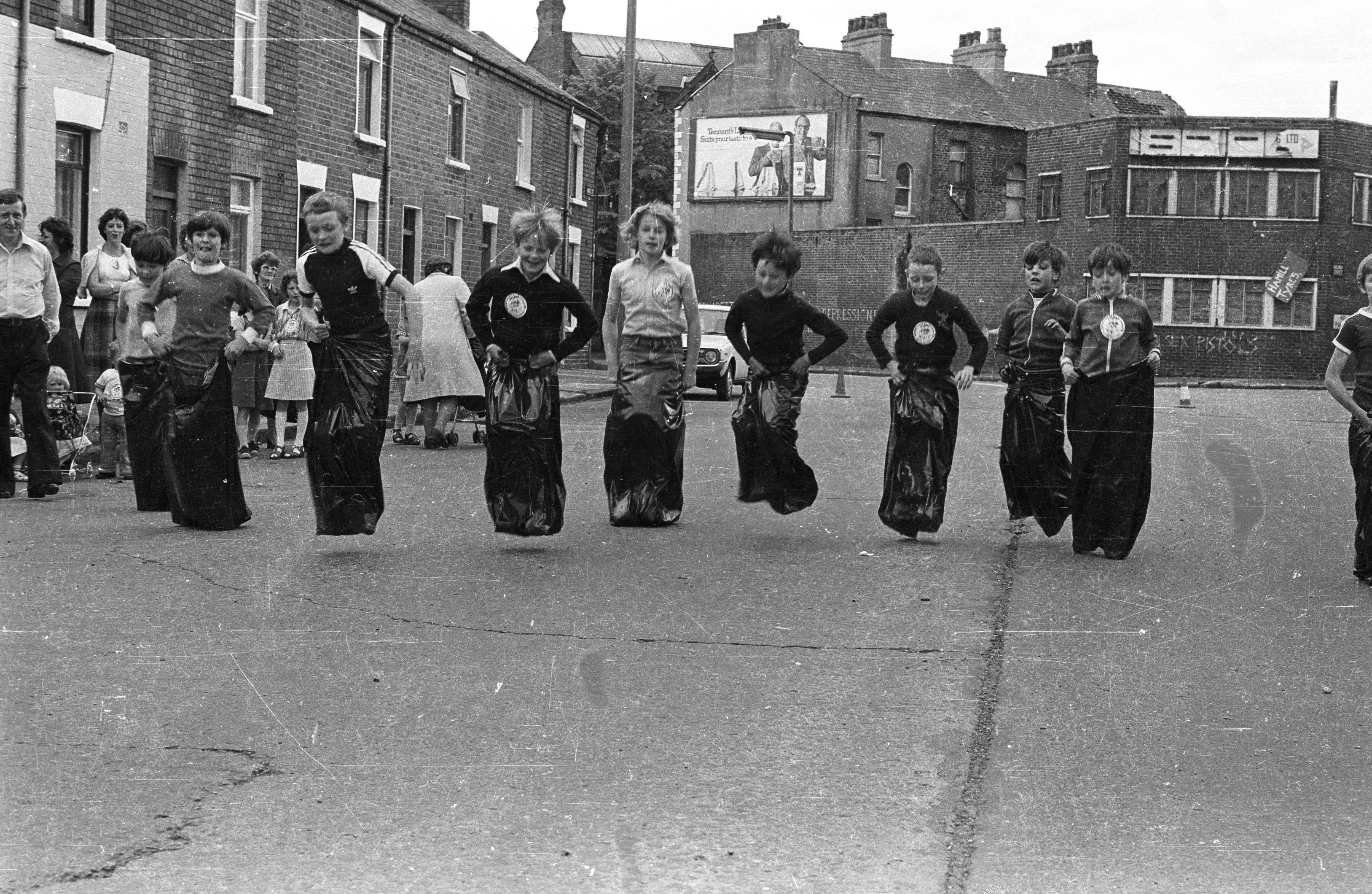 AND THEY\'RE OFF: A sack race at the Hamill Street and John Street Children\'s Sports Day back in July 1979