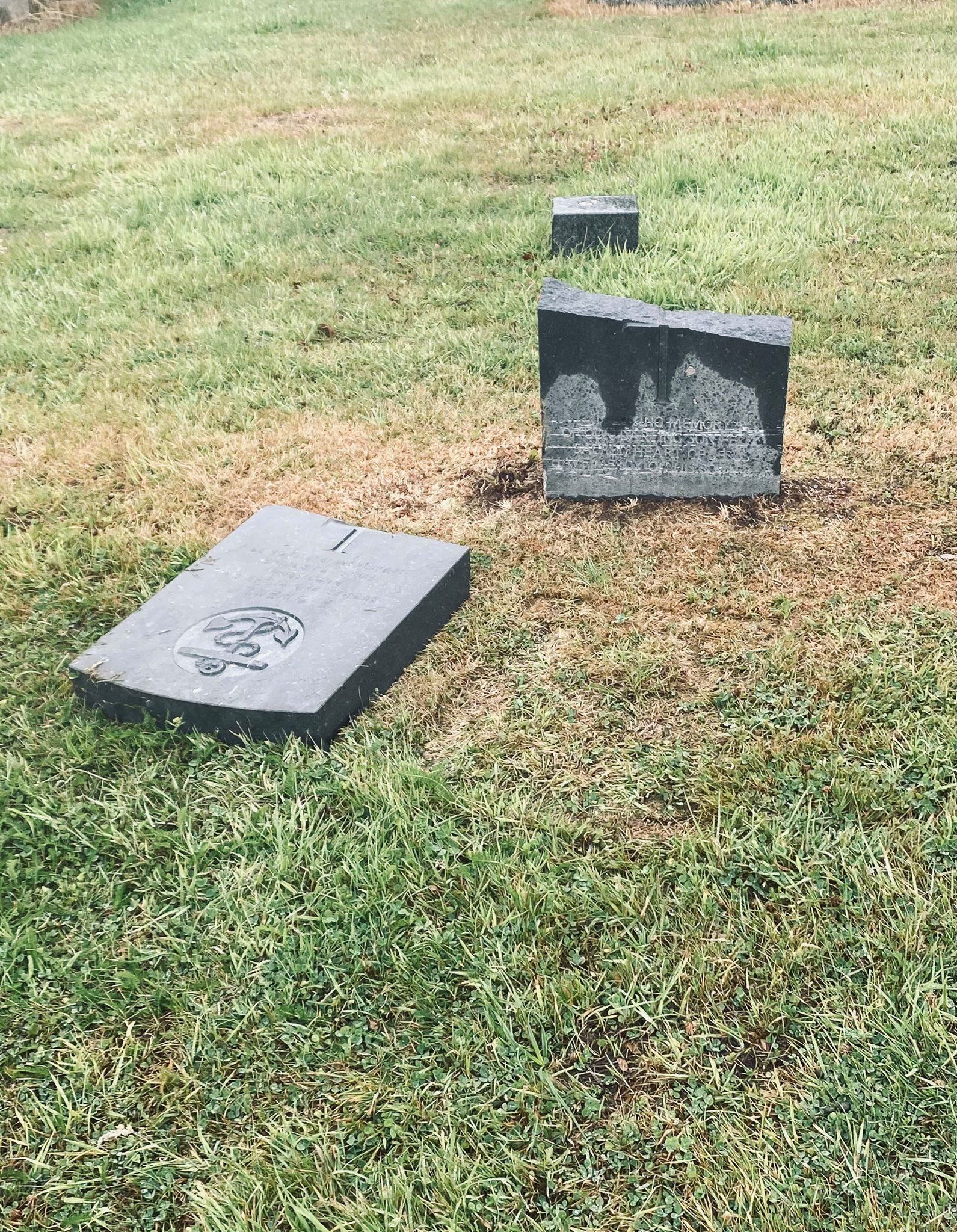 DESECRATION: A war grave headstone that was felled at the City Cemetery