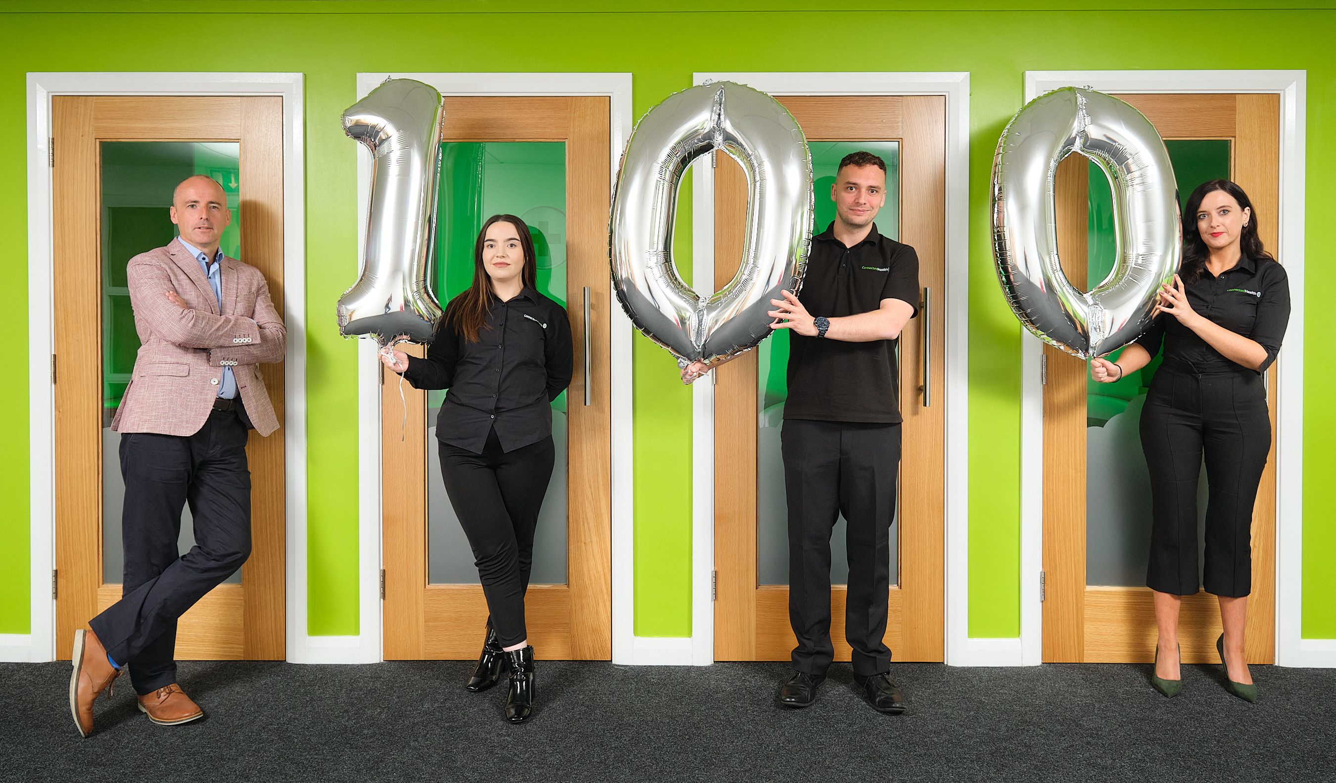 100 IN 7: Connected Health Director Ryan Williams pictured at the launch of the \'100 in 7\' care worker recruitment drive with team members Erin Stacey, Darren McConnell and Emma McGowan.