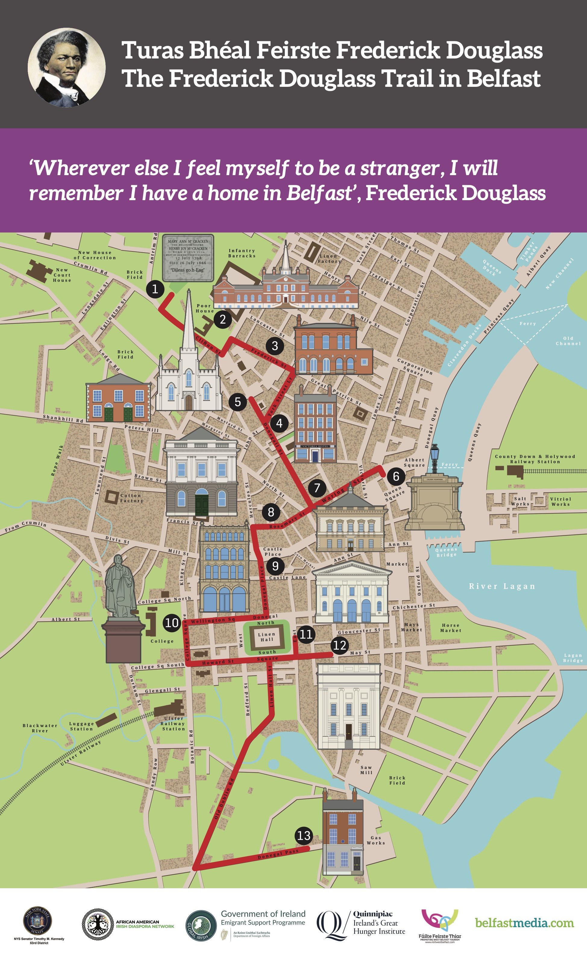 IN FREDERICK\'S FOOTSTEPS: The new Frederick Douglass Trail map will be available as a pullout in the Andersonstown News, North Belfast News and South Belfast News while copies will also be provided free to visitors at Áras Uí Chonghaile.
