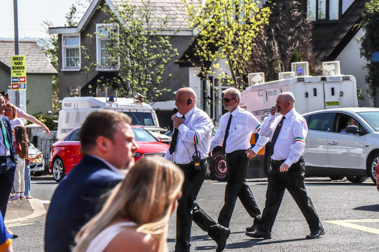 Gary Nellins, centre, with Martin Kelly, left, and Pat Neeson, right, stewarding the 2019 Easter Parade