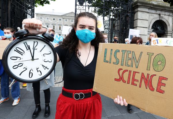CLOCK IS TICKING: Beth Doherty of the Fridays For Future climate change protest group demonstrating outside Leinster House on Monday to mark the release of new UN report.