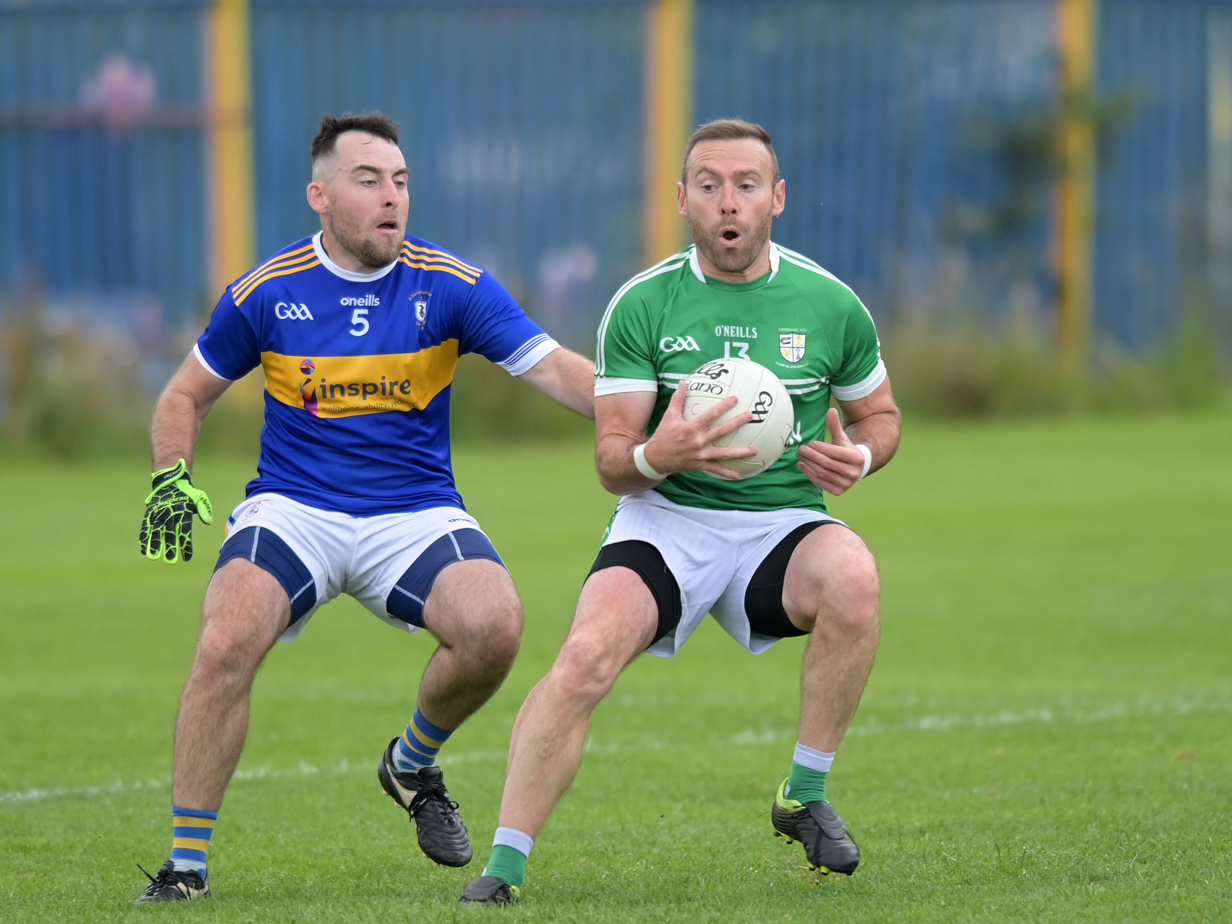 Kieran Close gets out in front of Niall Crossan on Sunday