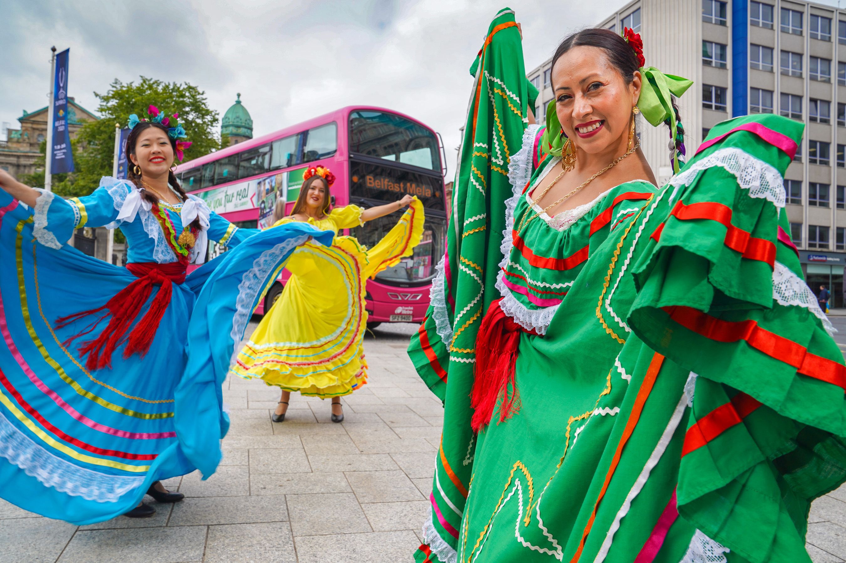 FESTIVAL FUN: Getting ready for all the Mela action are dancers Anna Kaigorodova, Rosanne Tan and Mayte Segura