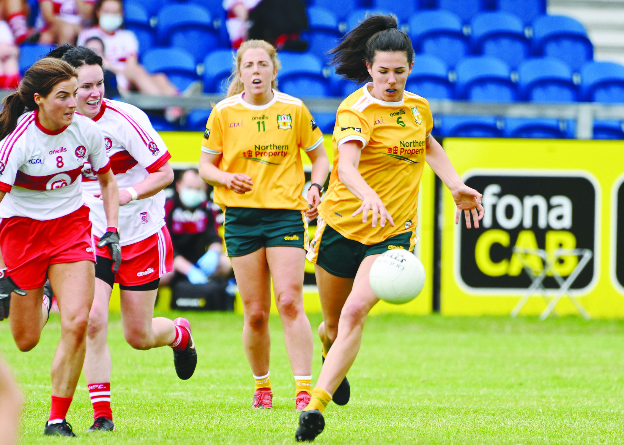Maeve Blaney in action during Antrim’s group defeat to Derry that manager Emma Keely says helped eradicate any complacency in the squad
