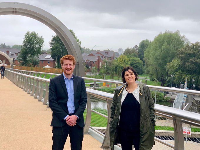 CONNECTIVITY:: SDLP MLA Matthew O\'Toole and Claire Hanna MP visit the newly opened bridge over the River Lagan