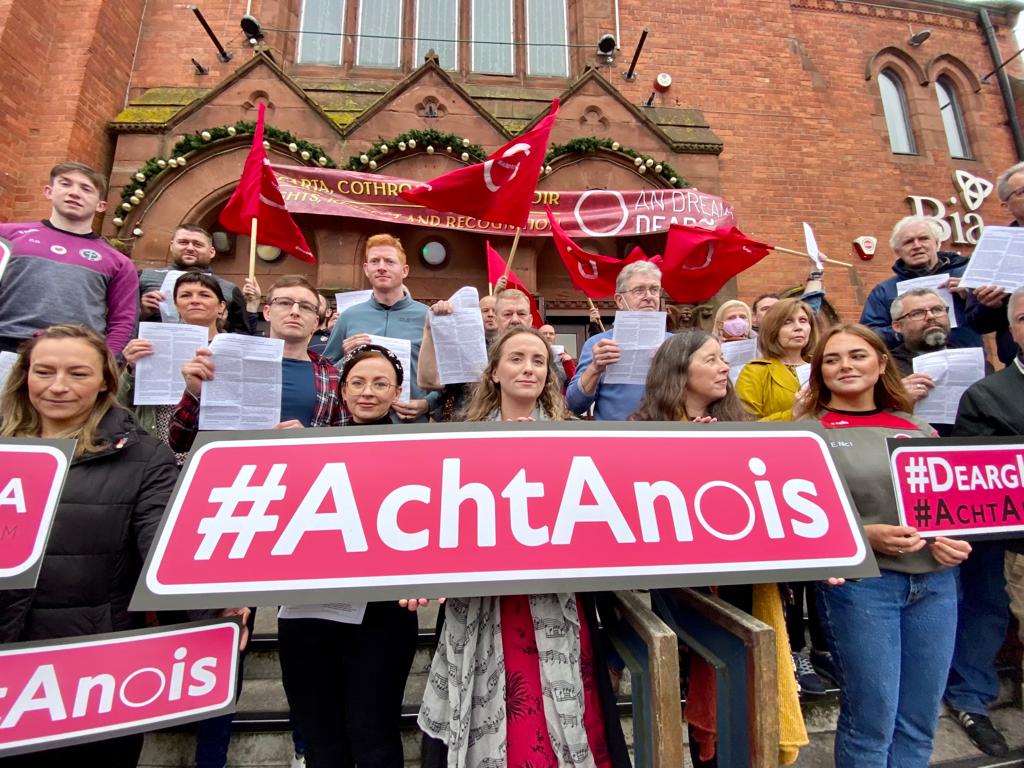 ACHT ANOIS: Campaigners have called on the British Government to fulfil its commitments to the Irish language