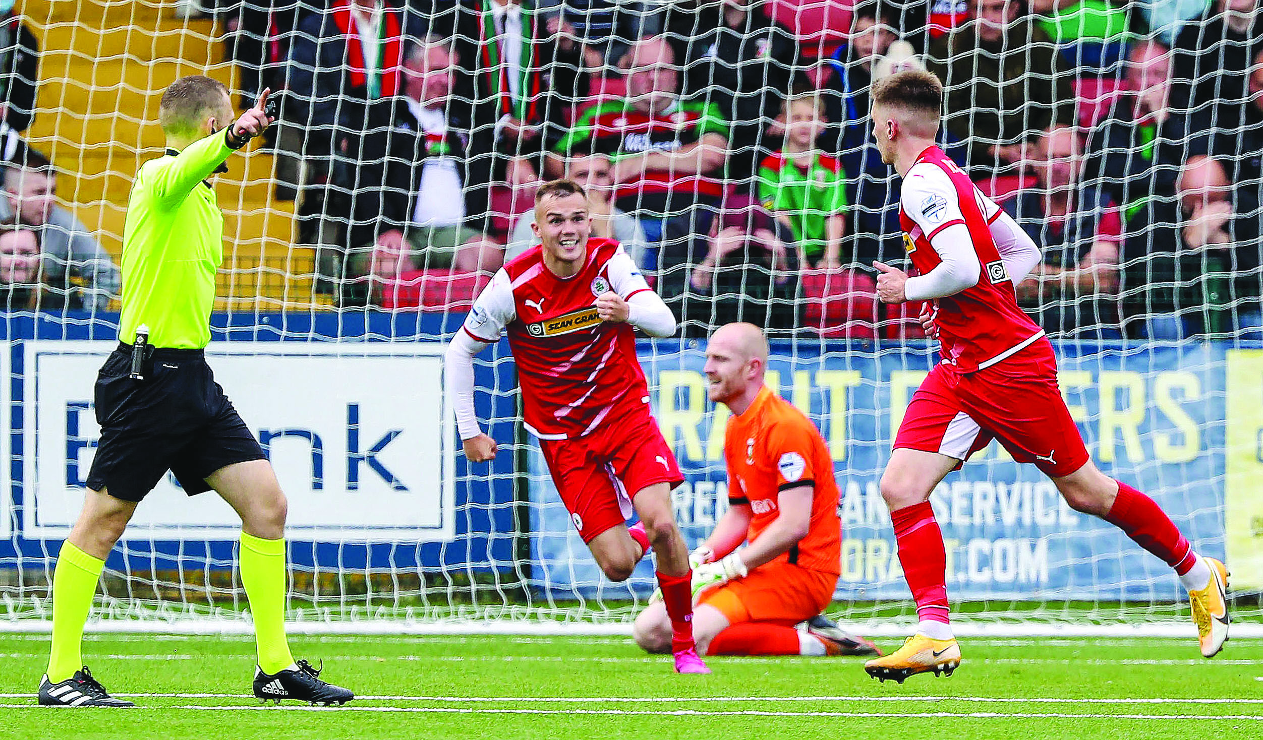 Ryan Curran celebrates scoring the only goal of the game when Cliftonville beat Glentoran back in September