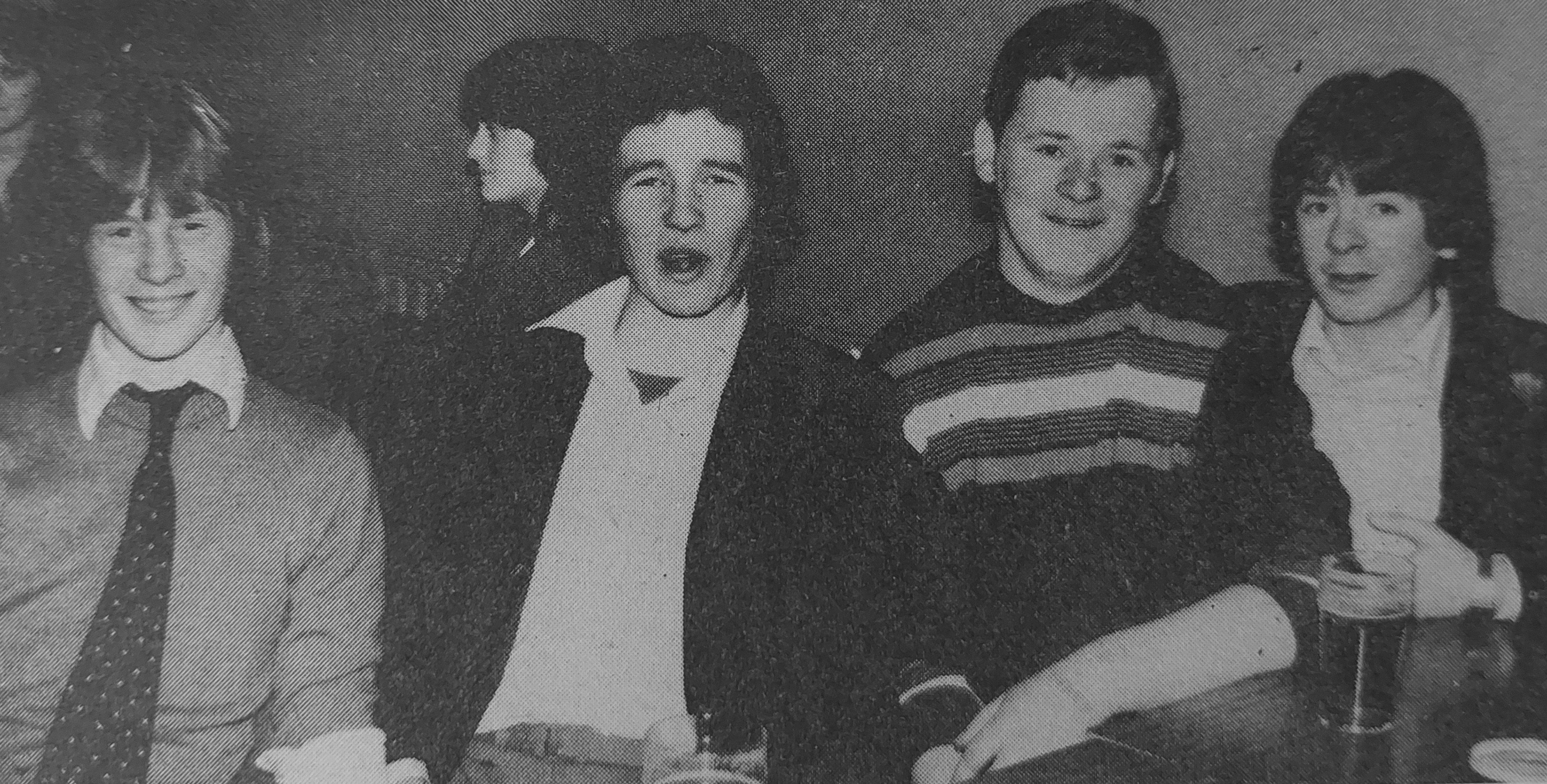THE LADS: Paddy McGinn, Martin Rouse, Brendan Neeson and Brendan Lees in the Lake Glen back in January 1980