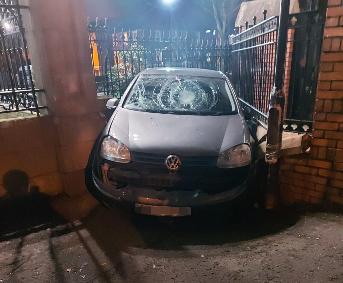 TOTAL DISREGARD: The hijacked vehicle was rammed into the walls of St Peter\'s Cathedral and an adjacent home