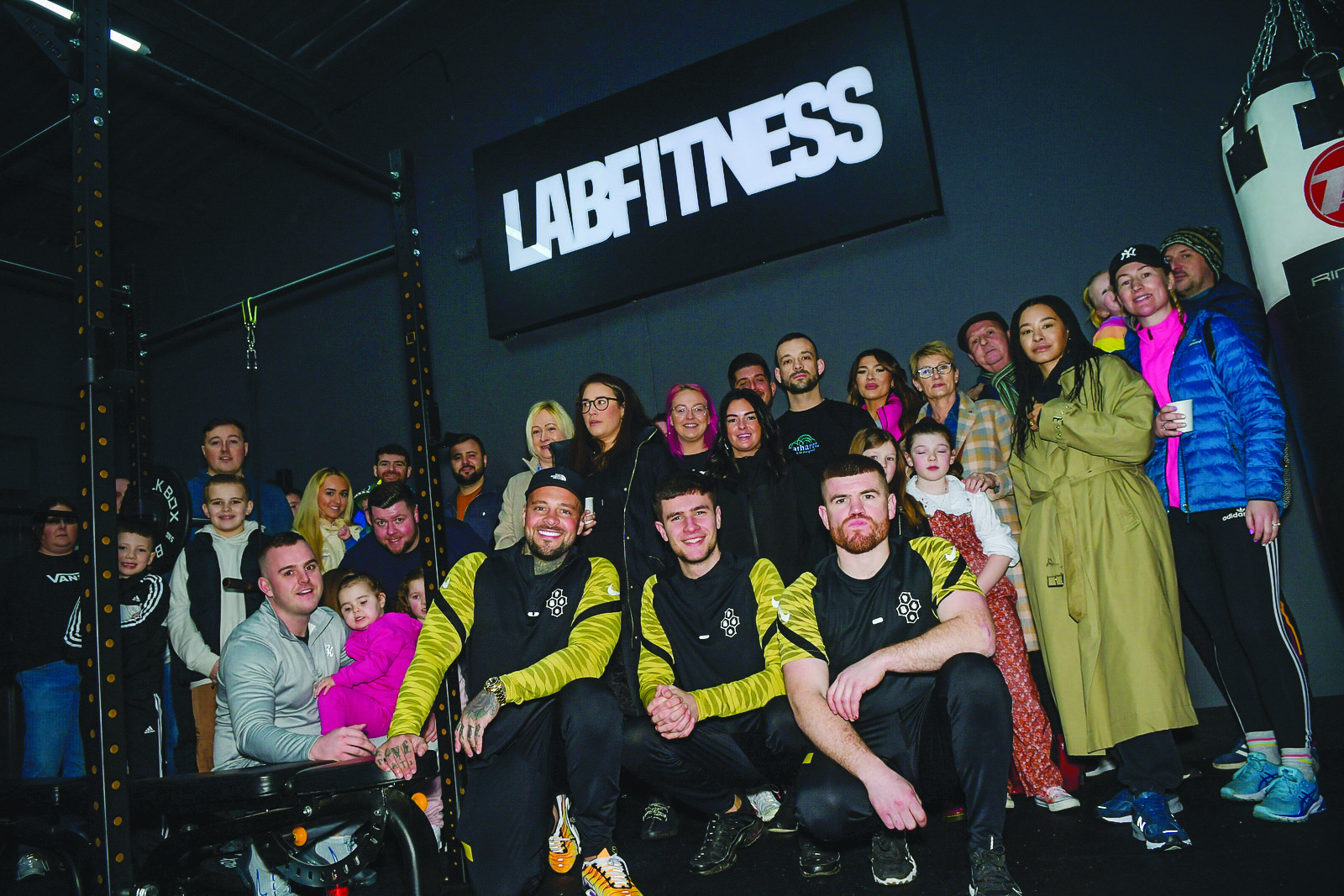 Paddy Gallagher (front right) with coaches Conal Hall and Gary Arthurs at the launch of Lab Fitness on Saturday  