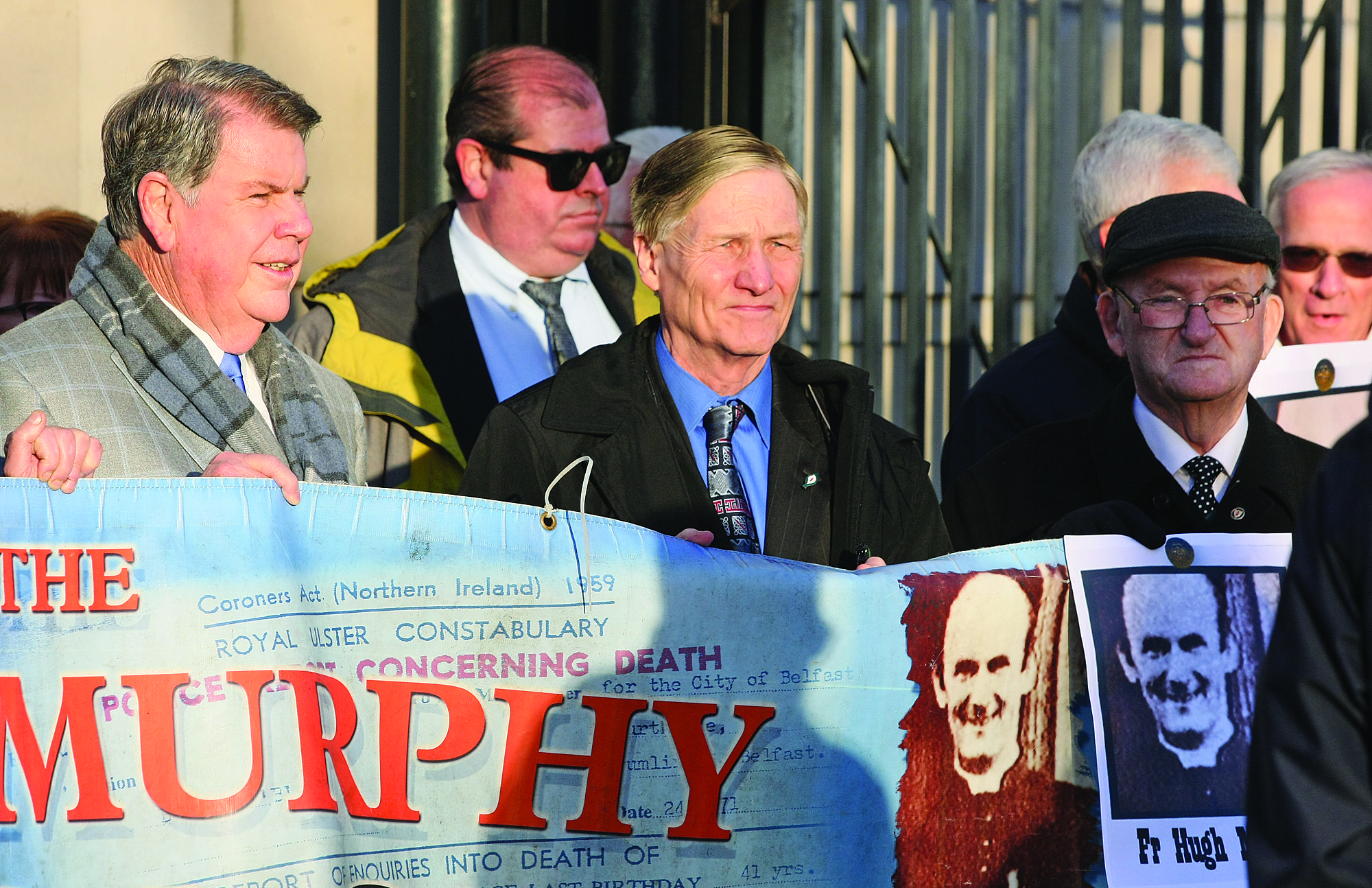 SUPPORT: Martin Galvin (centre) with Ballymurphy Massacre families; he’s proud of the record of the INA in backing Irish republicans