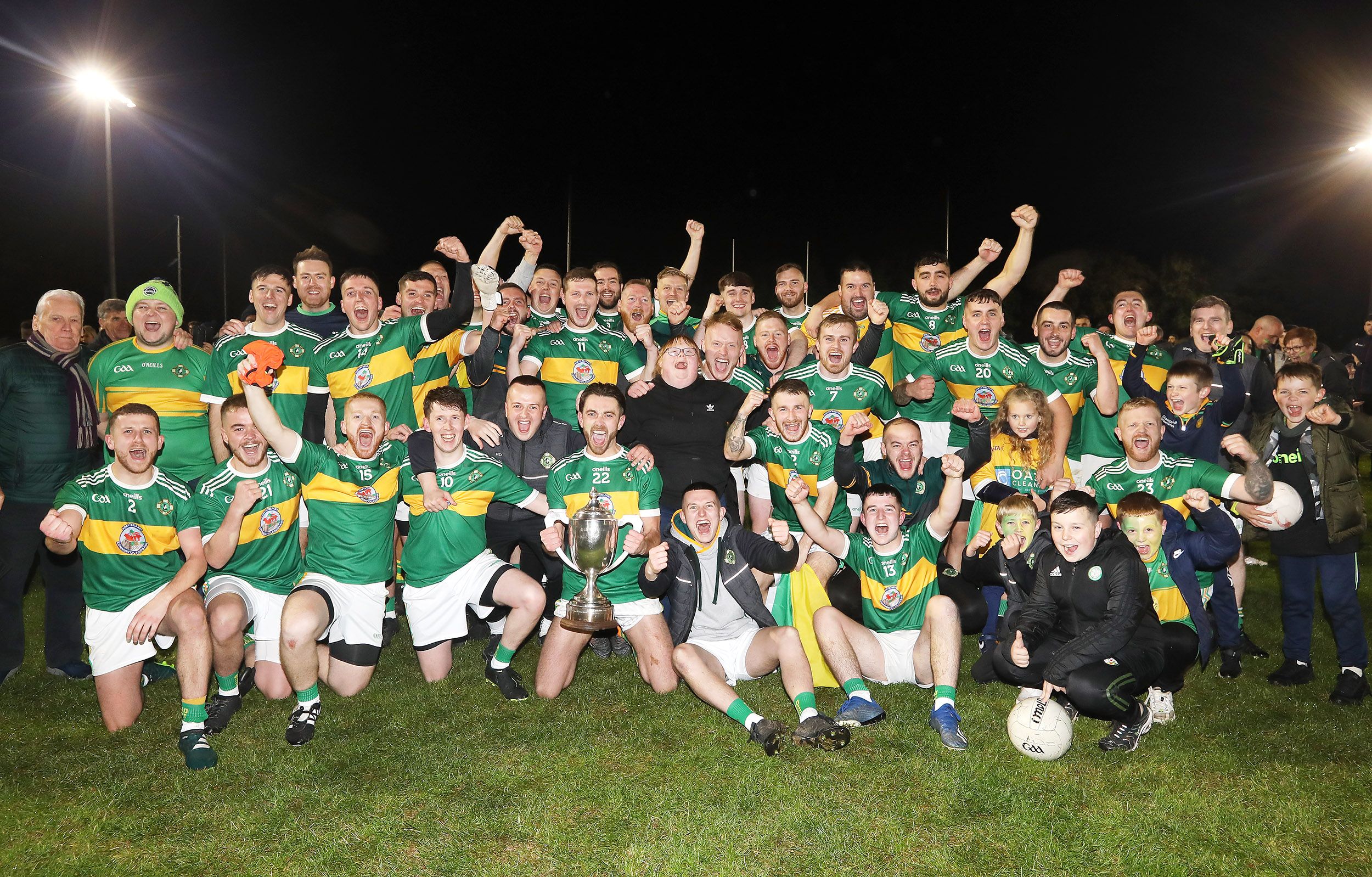 Pearse\'s celebrate their victory over O\'Donnell\'s in the Antrim JFC final at Dunsilly on Friday 