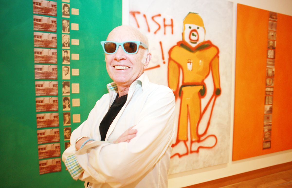 TAKING LIBERTIES: Conrad Atkinson in front of his once-banned but then celebrated work, \'Silver Liberties - Souvenir of a Wonderful Anniversary Year\', at the Ulster Museum in 2014